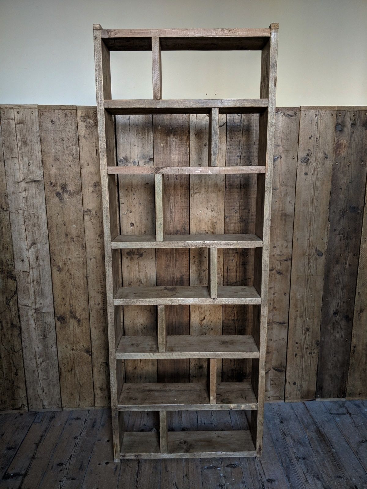 photo vintage Made To Measure Reclaimed Wood Bookcases & Tall Units Solid Heavy Duty Worn Old Character Painted