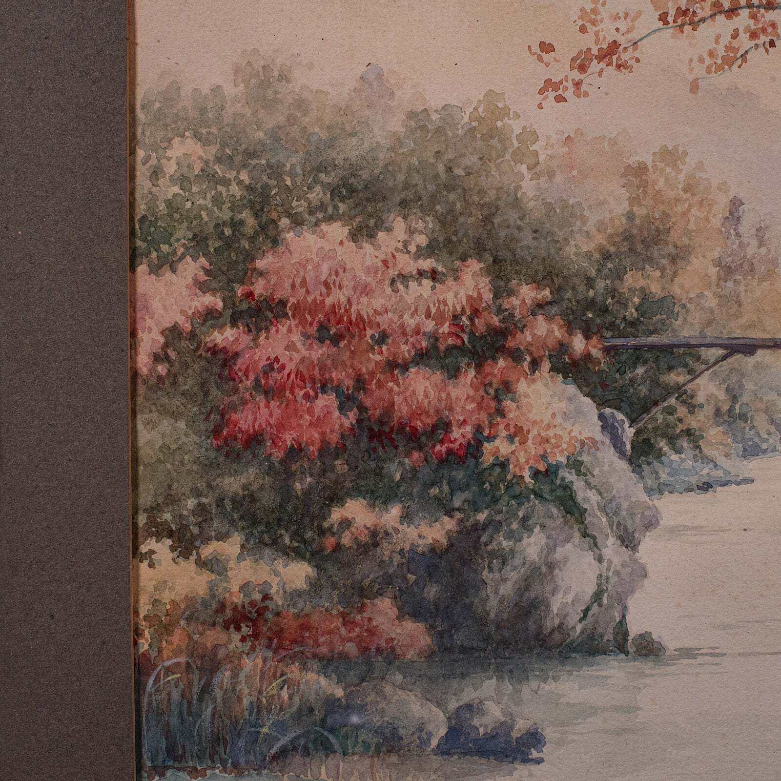 Vintage River Landscape Painting, Japanese School, Watercolour, Art, Mid Century photo buy