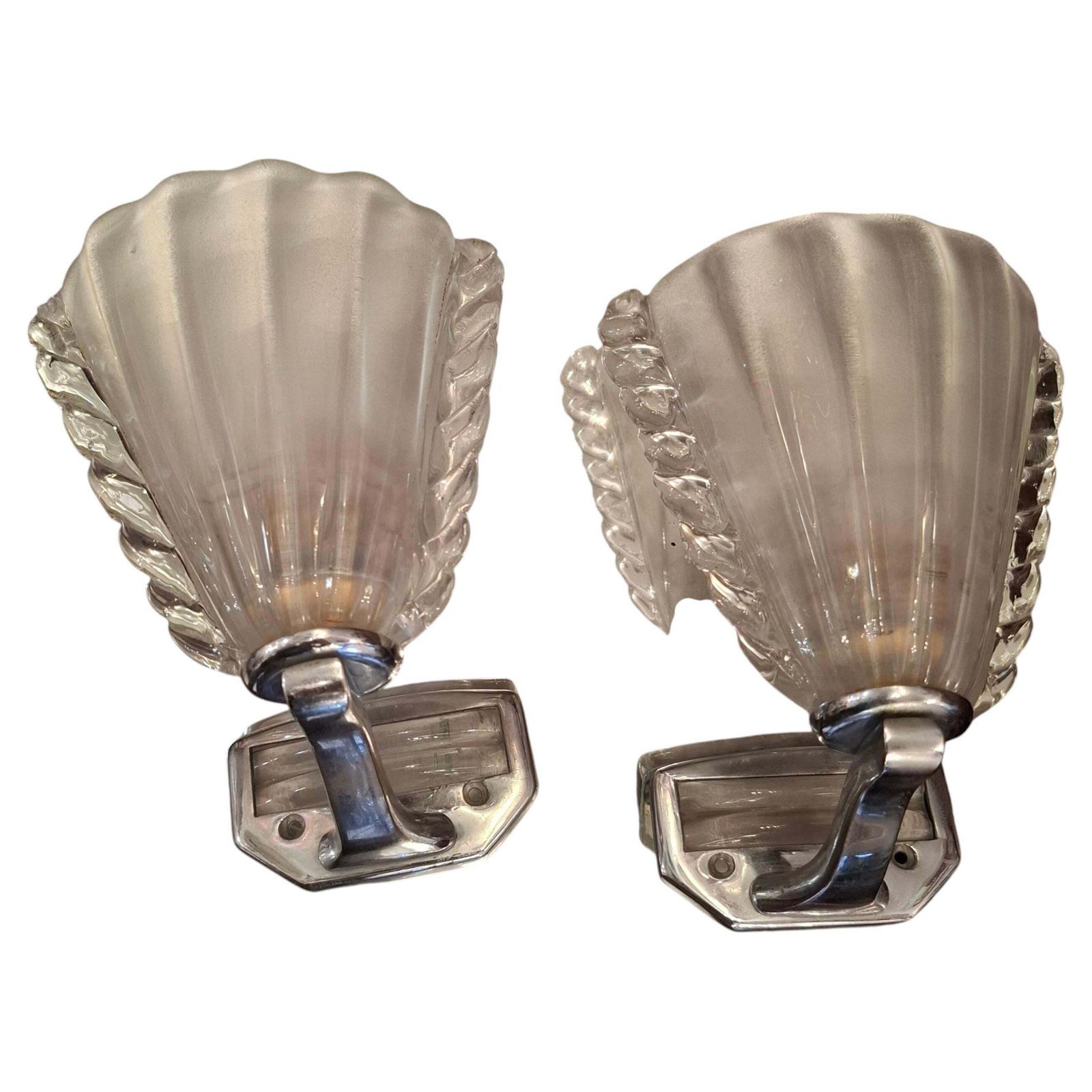 Barovier And Toso Murano 1940  Pair Of Wall Sconces  Made In Italy