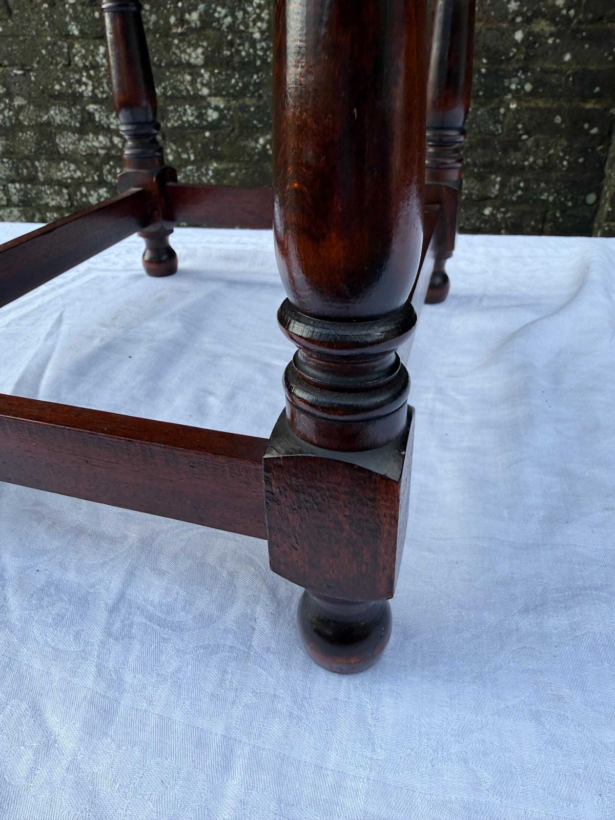 Vintage Upholstered Mahogany Footstool Or Occasional, Vanity Stool With Turned Legs And Green Velvet Like Seat photo vintage