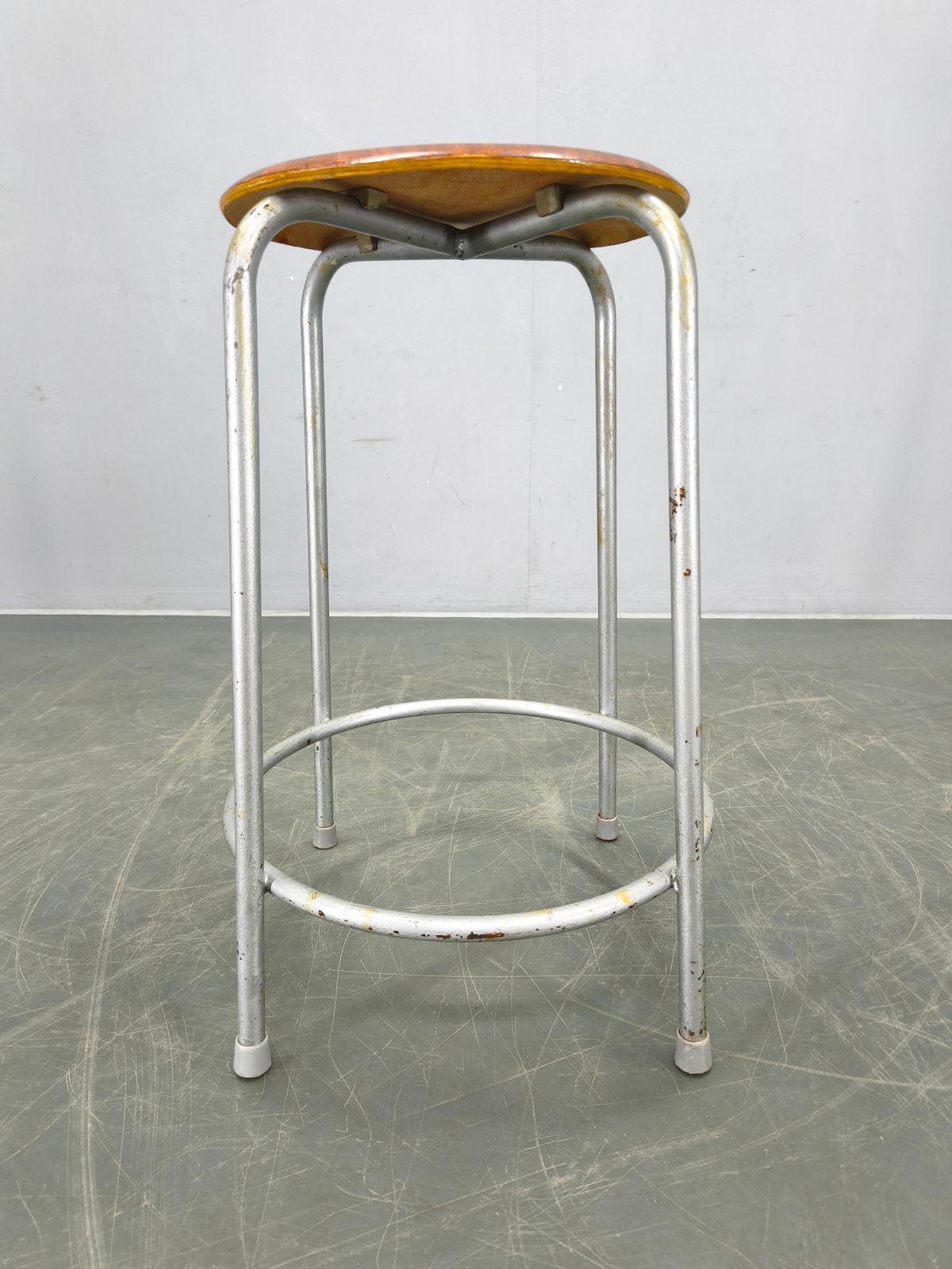 1950s German Industrial Stool With Plywood Seat photo furniture