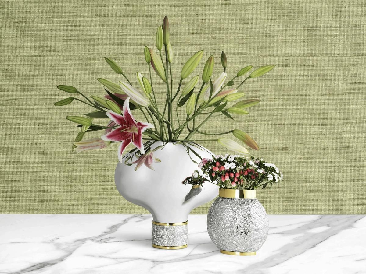 Pair Of Medium Contemporary Silver Metal Shagreened Glass Vase photo 1479.0