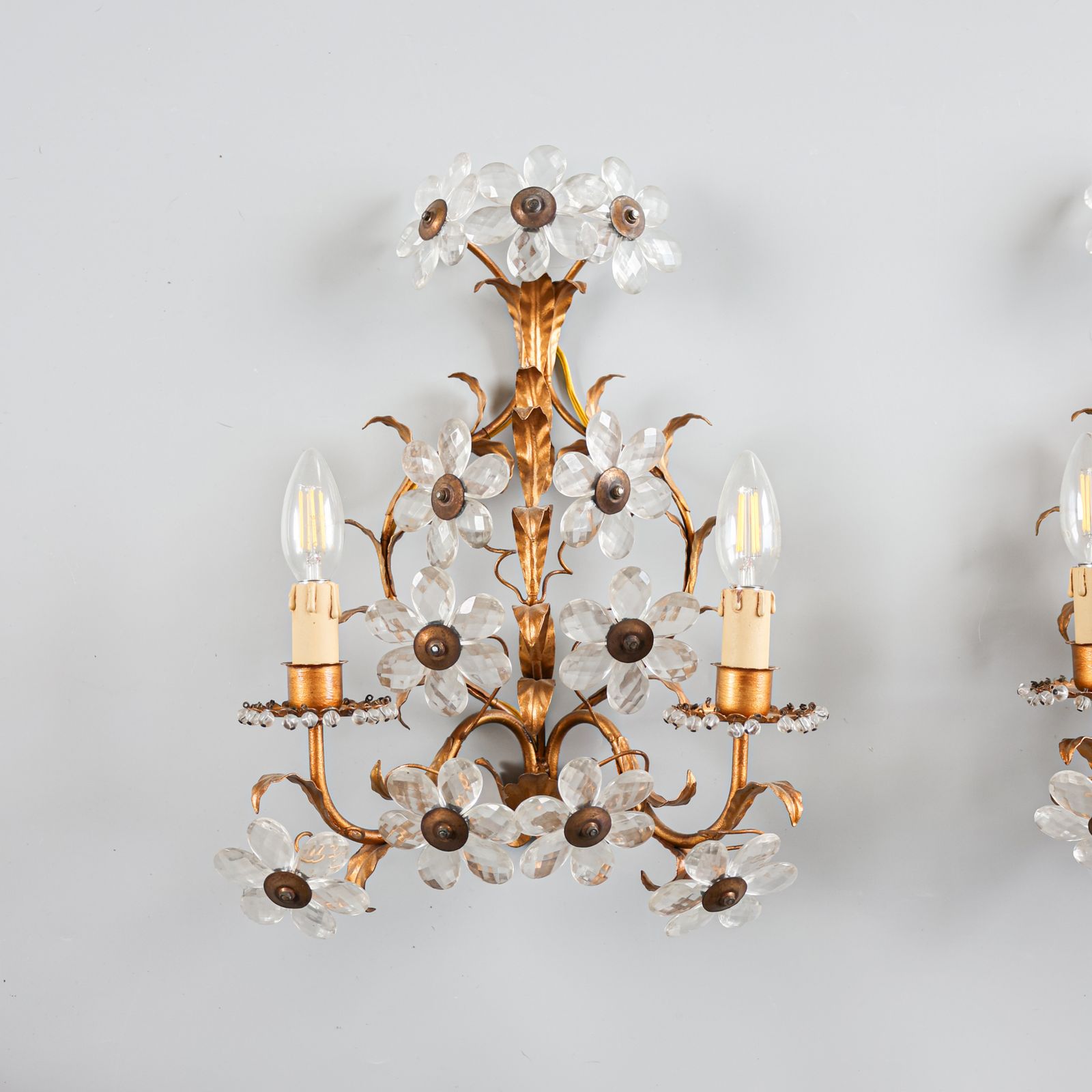 2 Of 4 Vintage Banci Firenze Crystal Glass Floral Sconces, 1970s. photo furniture