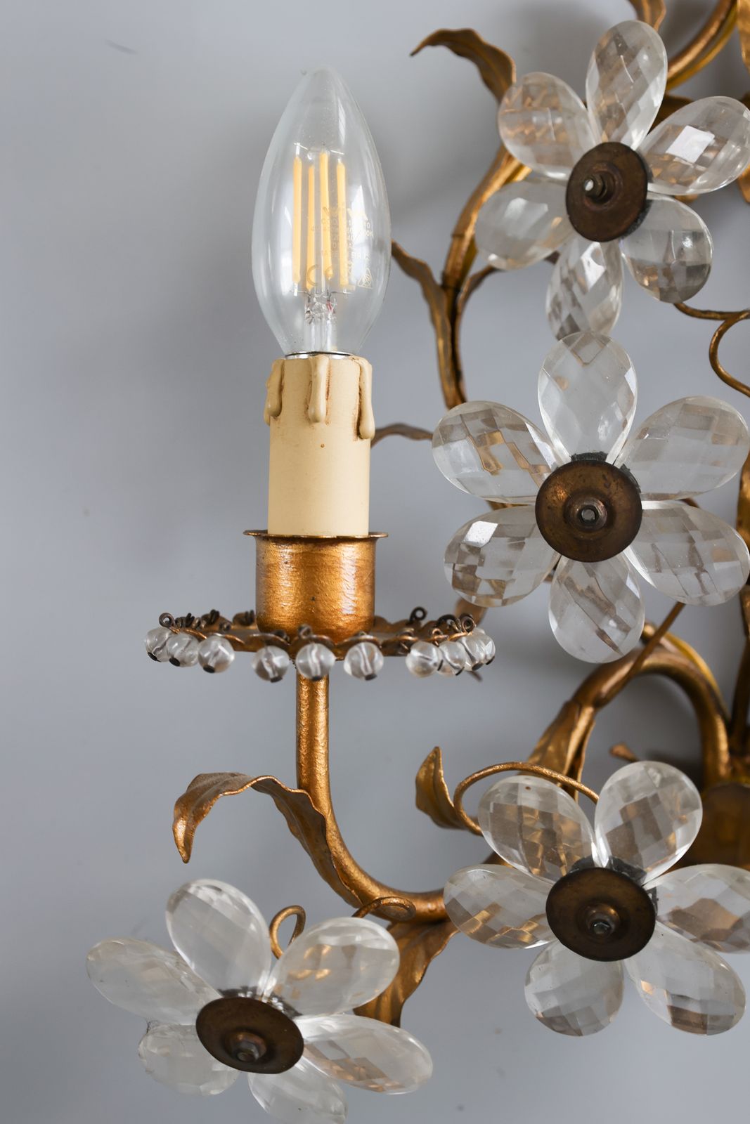 photo furniture 2 Of 4 Vintage Banci Firenze Crystal Glass Floral Sconces, 1970s.