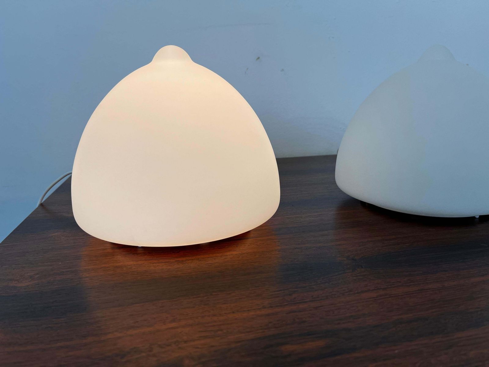 Pair Of Czech Opaline Glass Sculptural Table Lamps, 1970s photo for sale