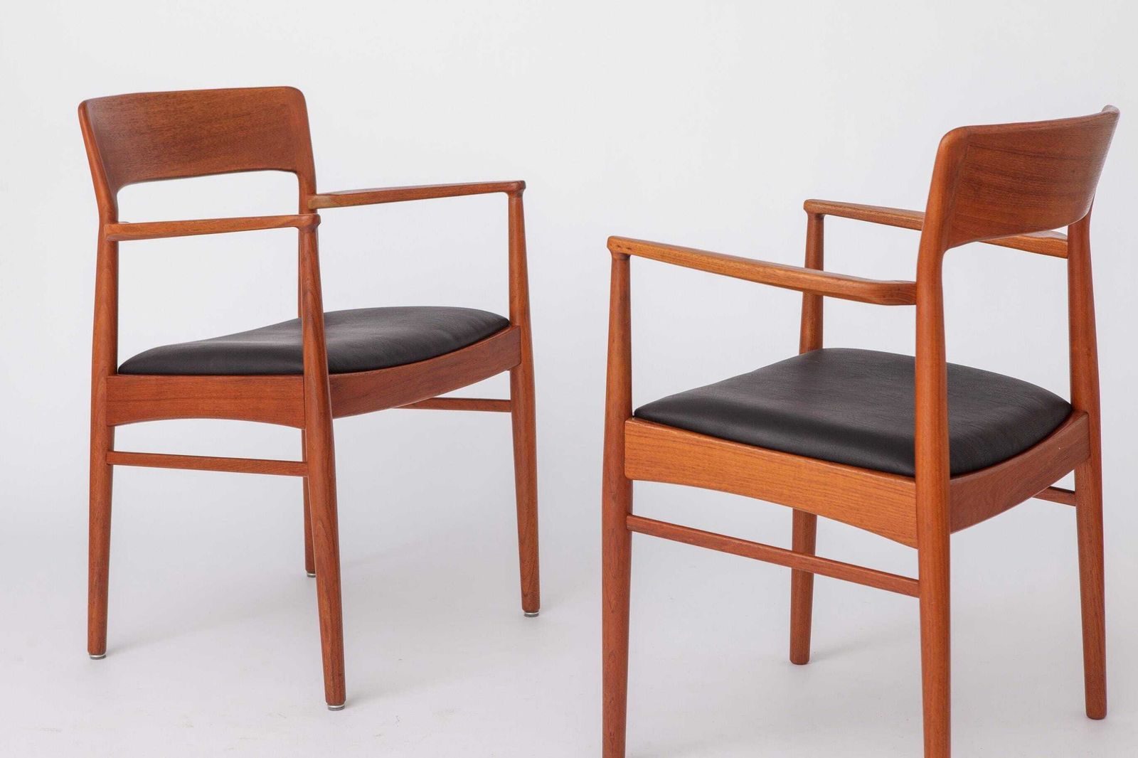 Set Of 2 Henning Kjærnulf Armchairs, Korup Stolefabrik 1960s, Danish Teak Chairs, Black Leather, Mid Century Modern photo buy