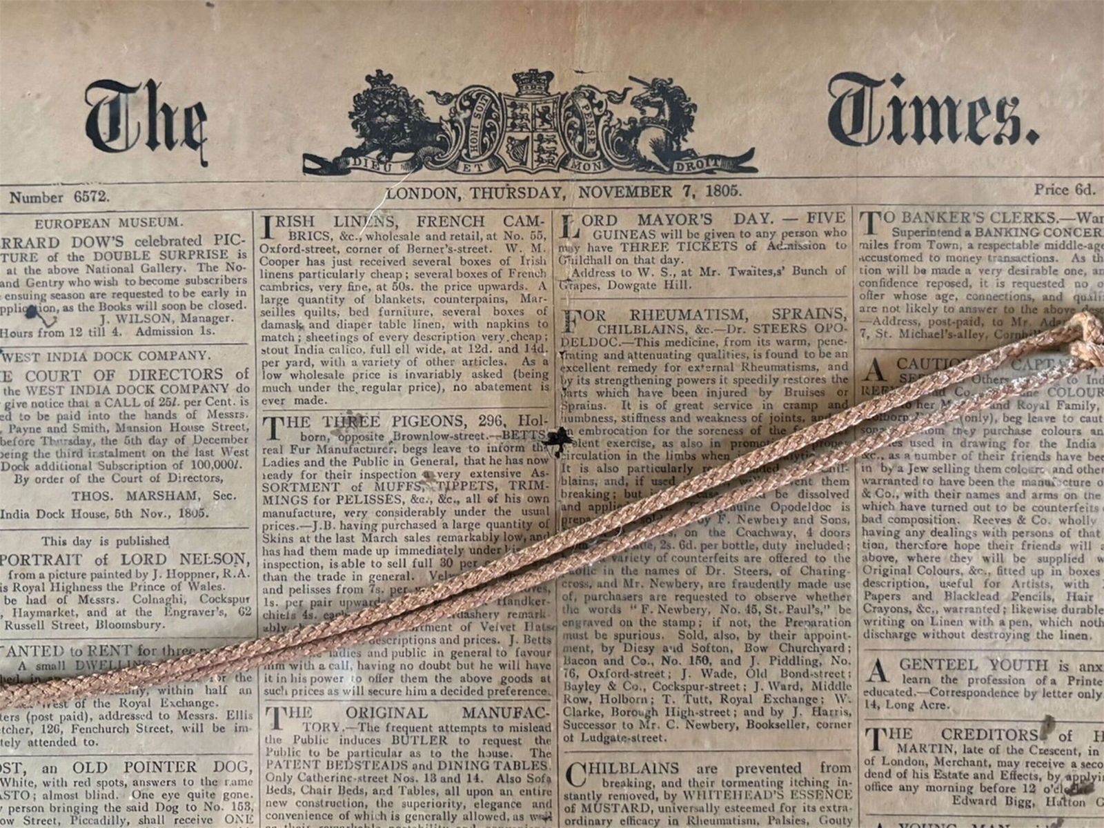 Times Newspaper Nov 7th 1805   Trafalgar And Nelsons Death photo for sale