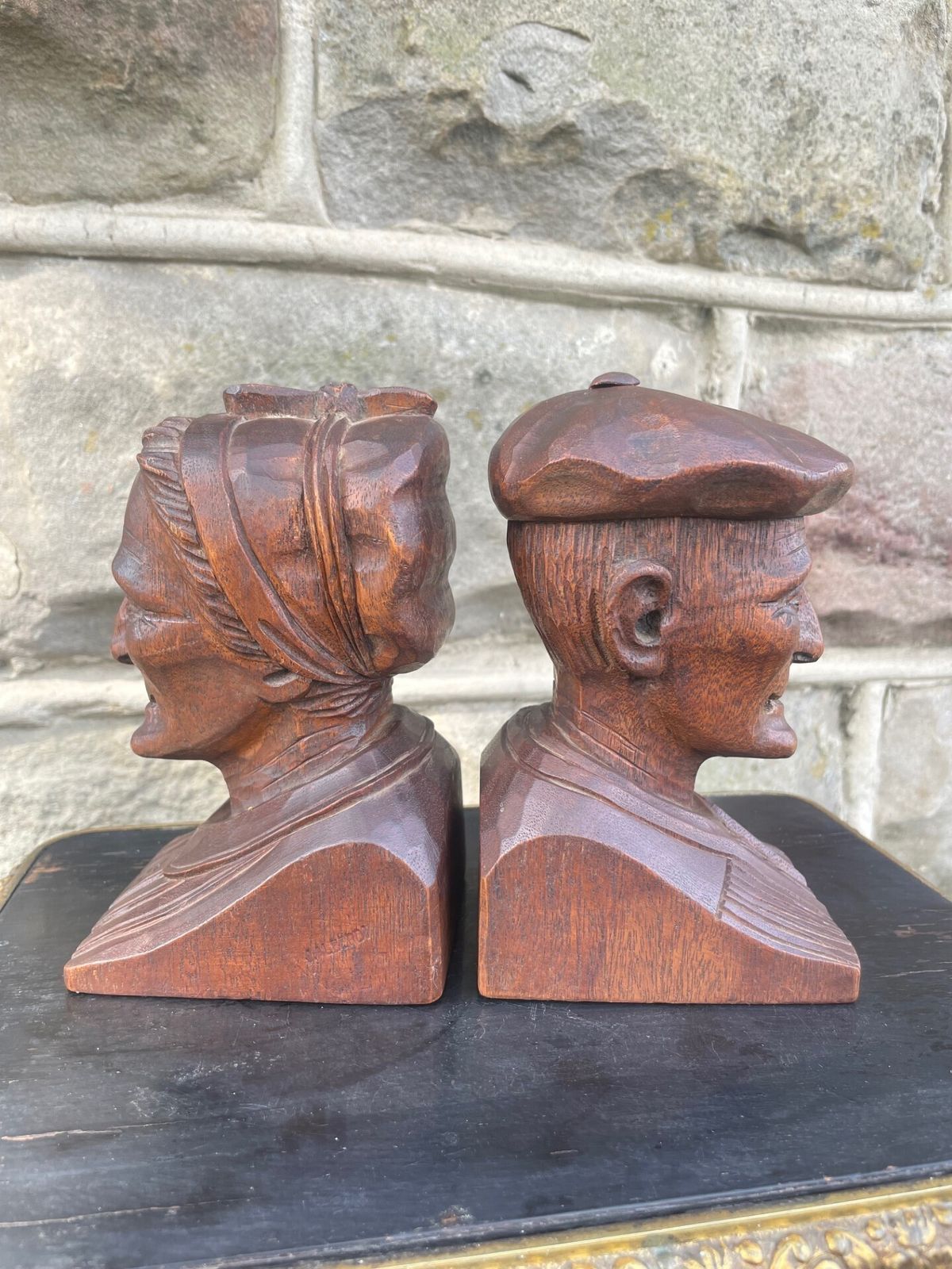 photo for sale Pair Carved Book Ends By J Alberdi