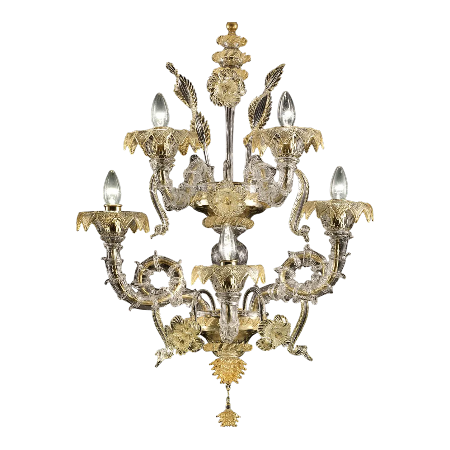 Imperial Luxury Italian "Ca' Rezzonico" With Gold Flowers And Leaves Murano Glass