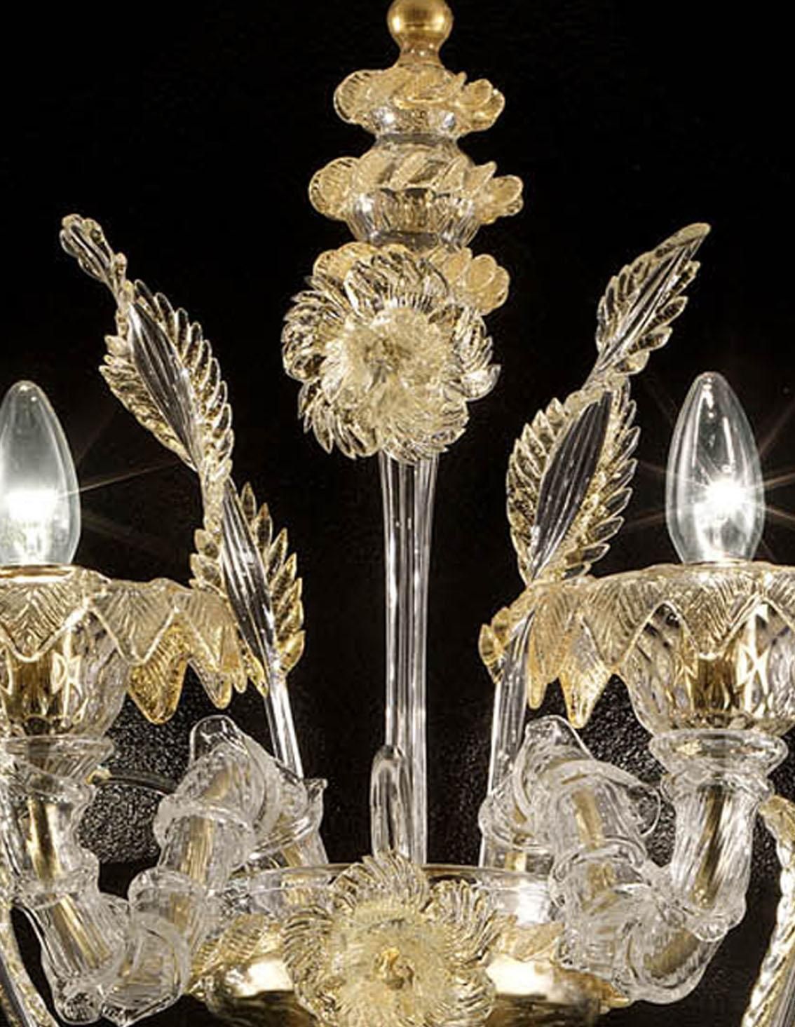 Imperial Luxury Italian "Ca' Rezzonico" With Gold Flowers And Leaves Murano Glass photo for sale