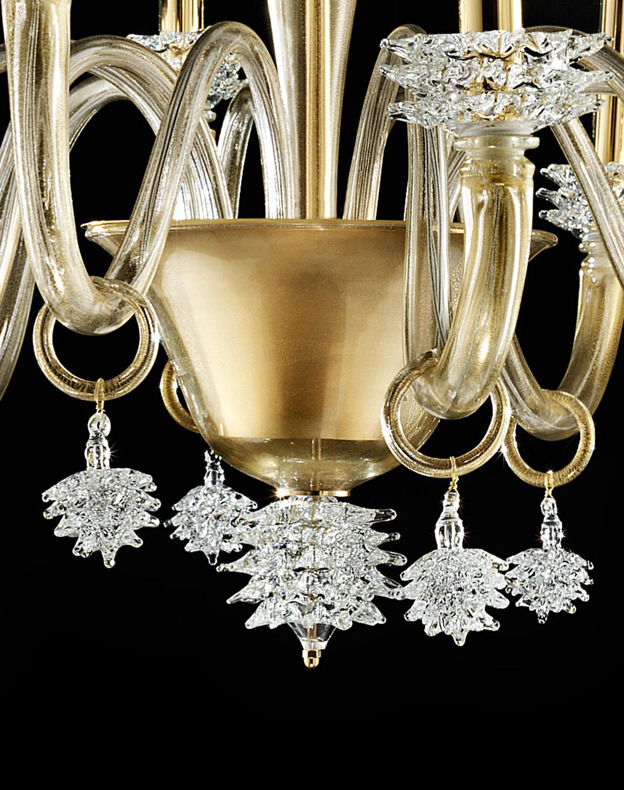 Contemporary Modern "Rostrato" Gold Murano Glass Chandelier photo Lighting
