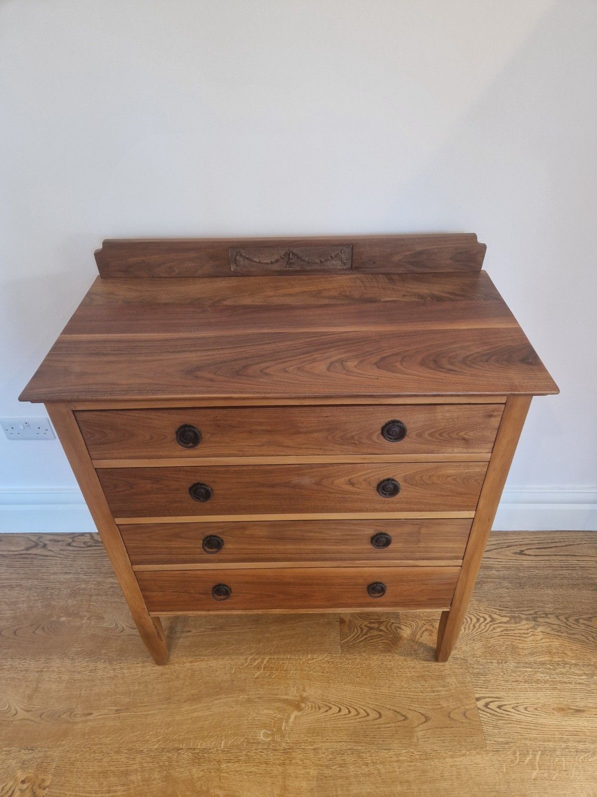 Vintage Solid Walnut Chest Of Drawers – 4 Drawers, Restored With Black Handles photo buy