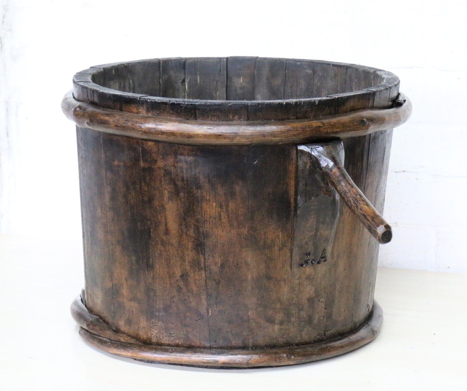 Antique French Vineyard Oak Grape Pickers Wooden Bucket Slatted Reconditioned photo Home Decor