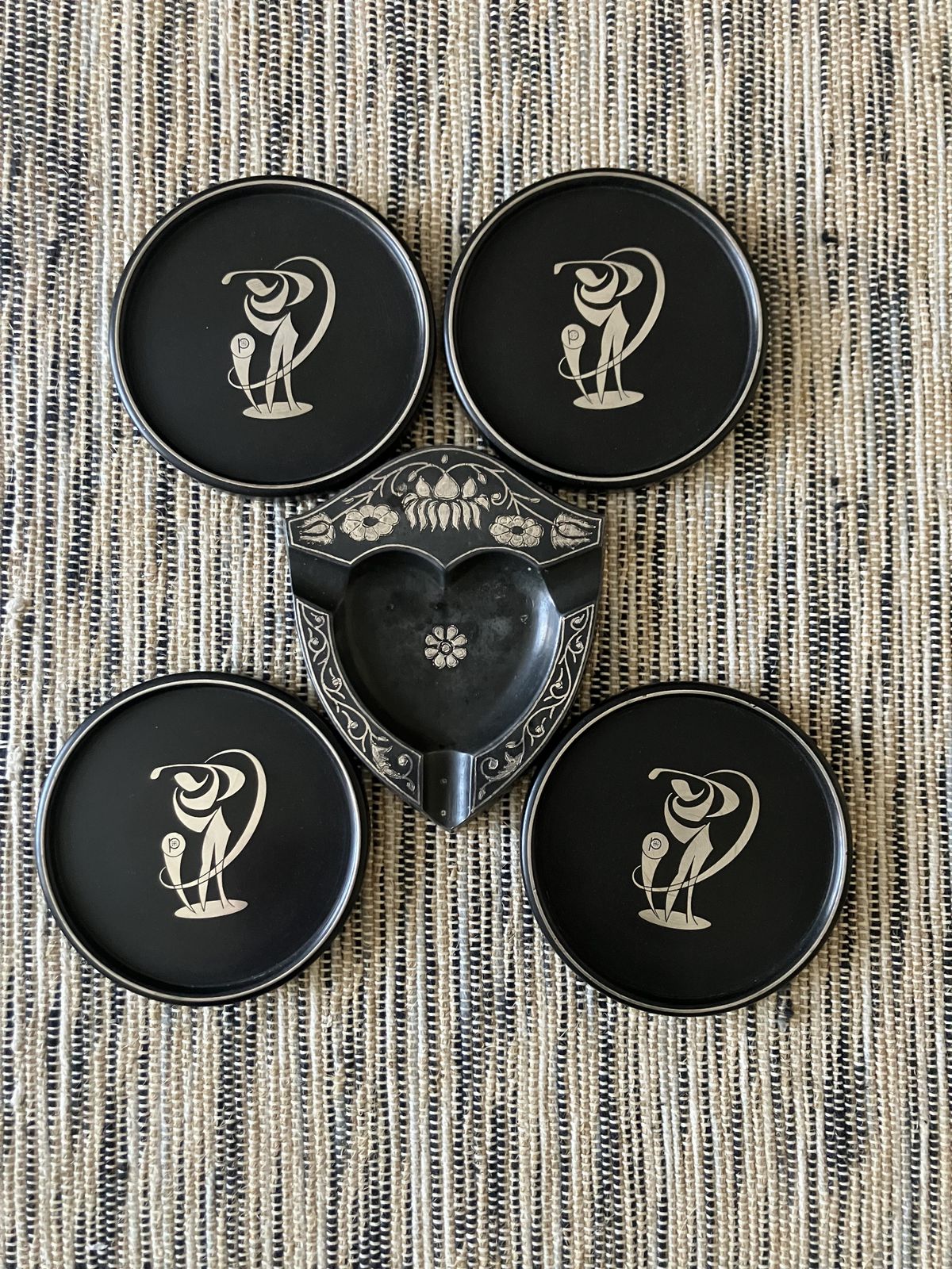 Set Of 4 Rare 1959 Swedish Perstorp “Ami” Isolit & 850 Silver Golfer Coasters — Mid Century Modern photo 75.0