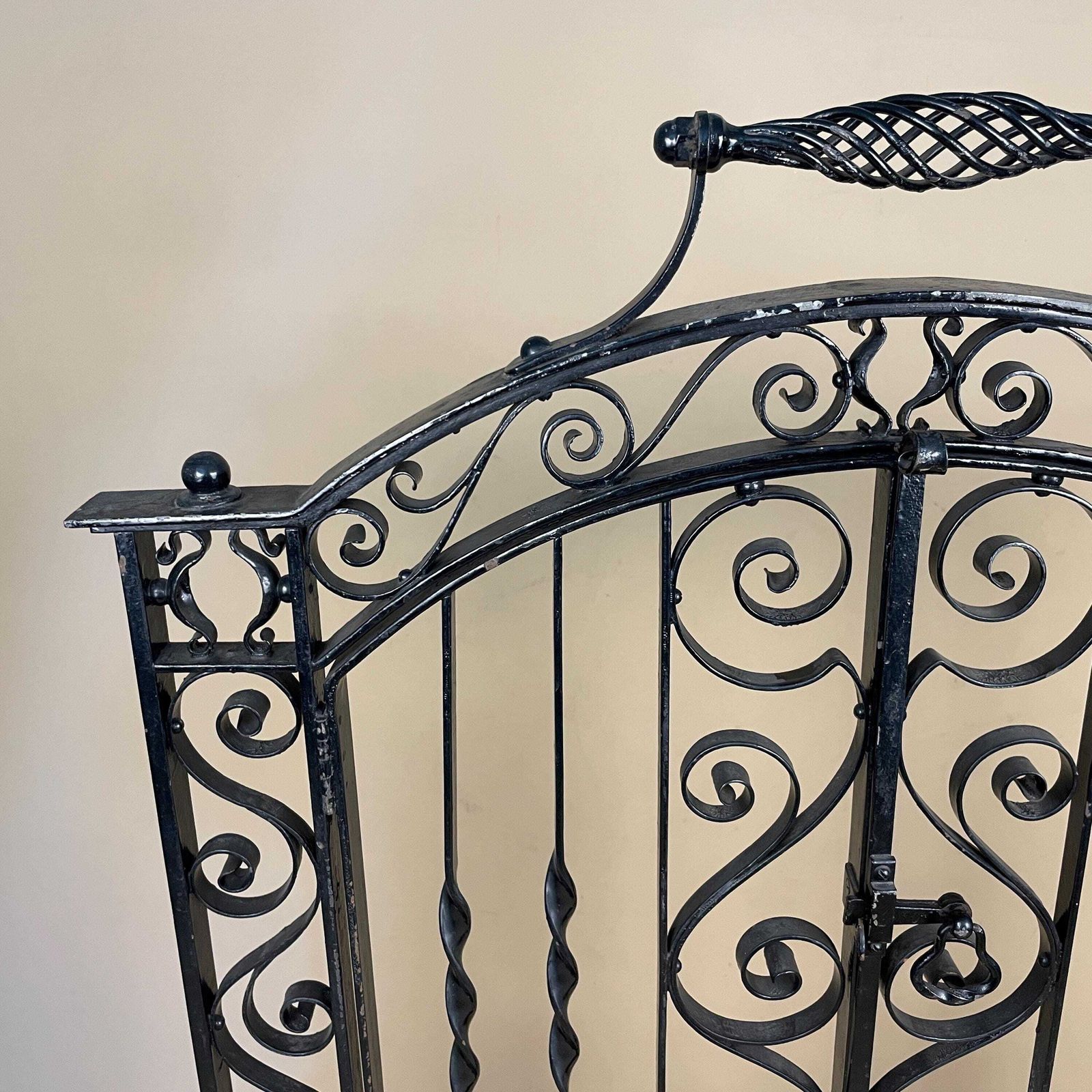 French Gothic Antique Fireguard Fireplace Screen Metal Wrought Iron Black Double Doors Opening Vintage Fire Guard Ornate Freestanding photo Home Fixtures