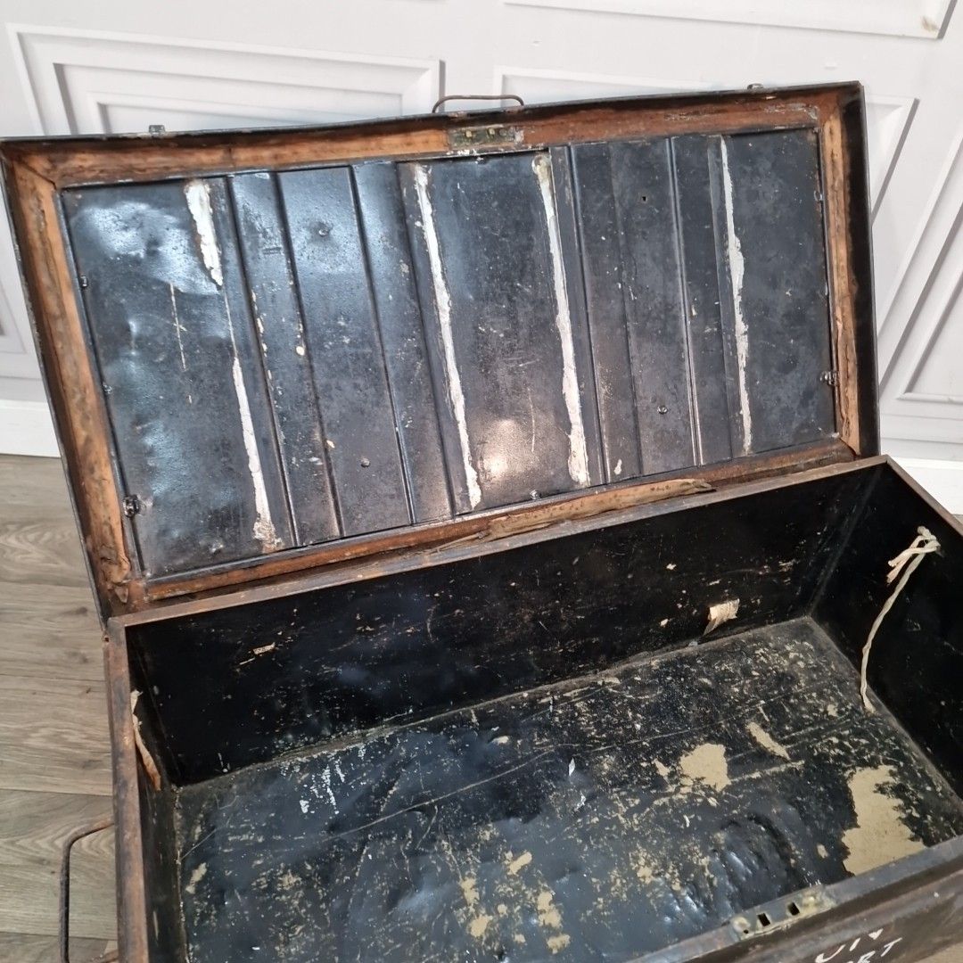 Vintage Industrial Metal Trunk Kingston Transport London Storage Chest Tool Box photo 70.0
