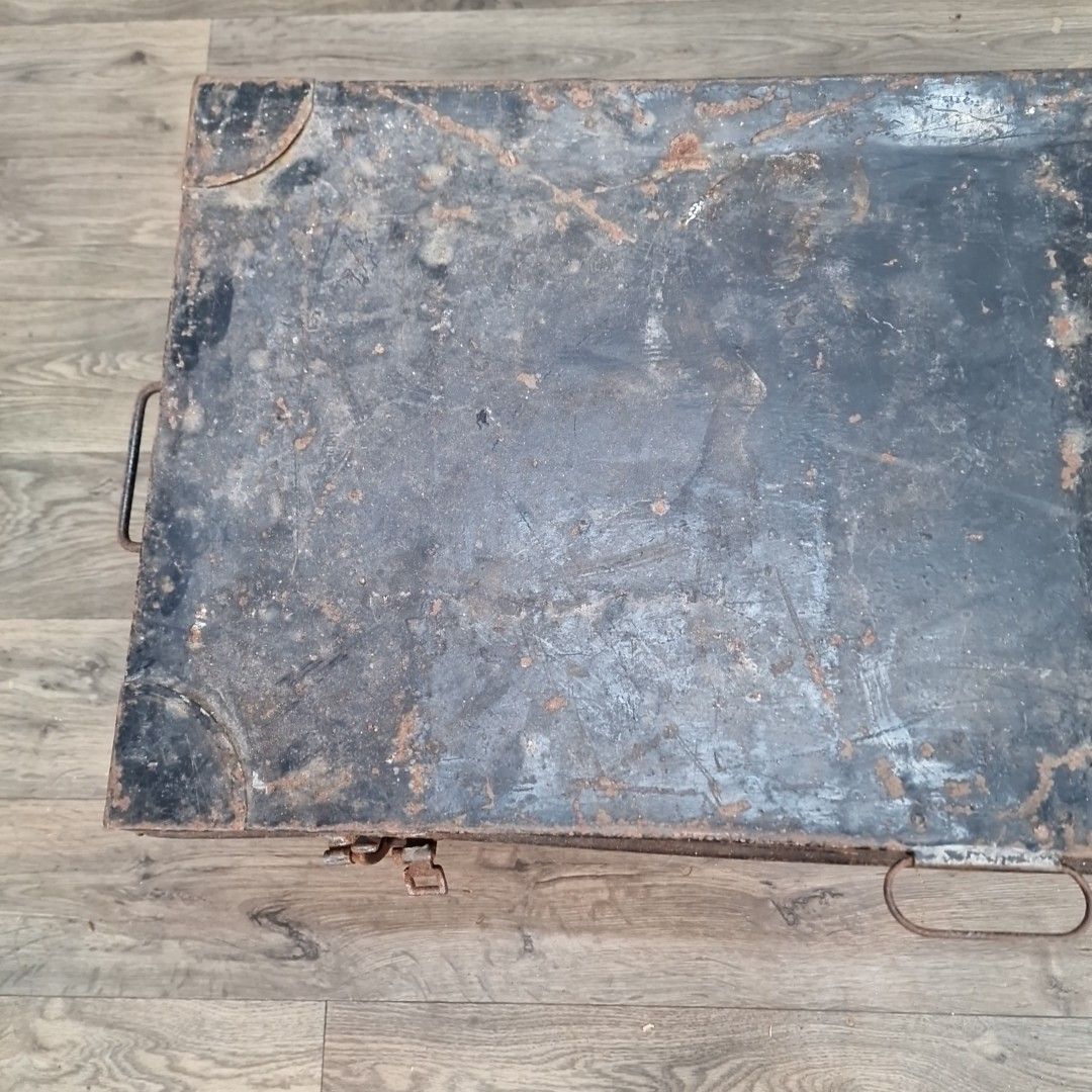 Vintage Industrial Metal Trunk Kingston Transport London Storage Chest Tool Box photo vintage