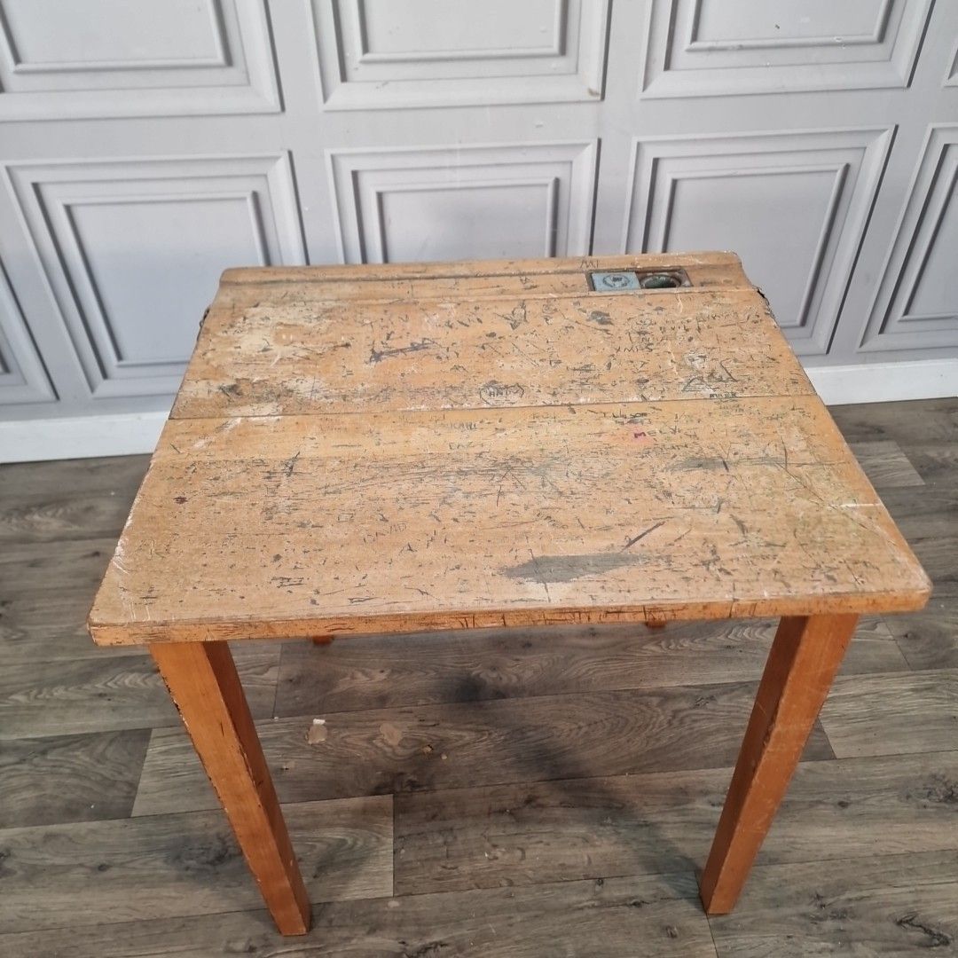 Vintage School Desk Wooden Lift Up Top Ink Well Storage Child's Writing Retro photo 80.0