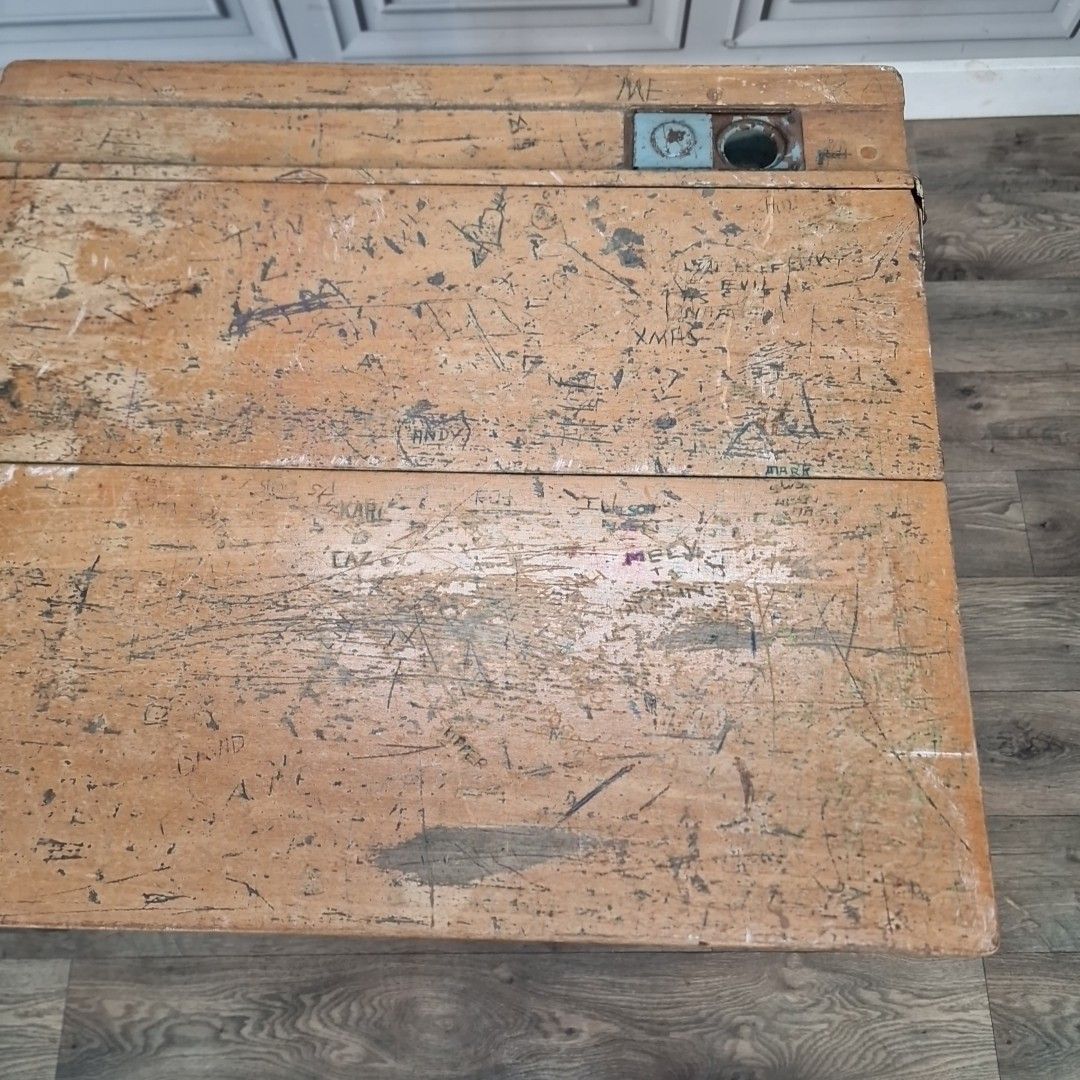 Vintage School Desk Wooden Lift Up Top Ink Well Storage Child's Writing Retro photo buy