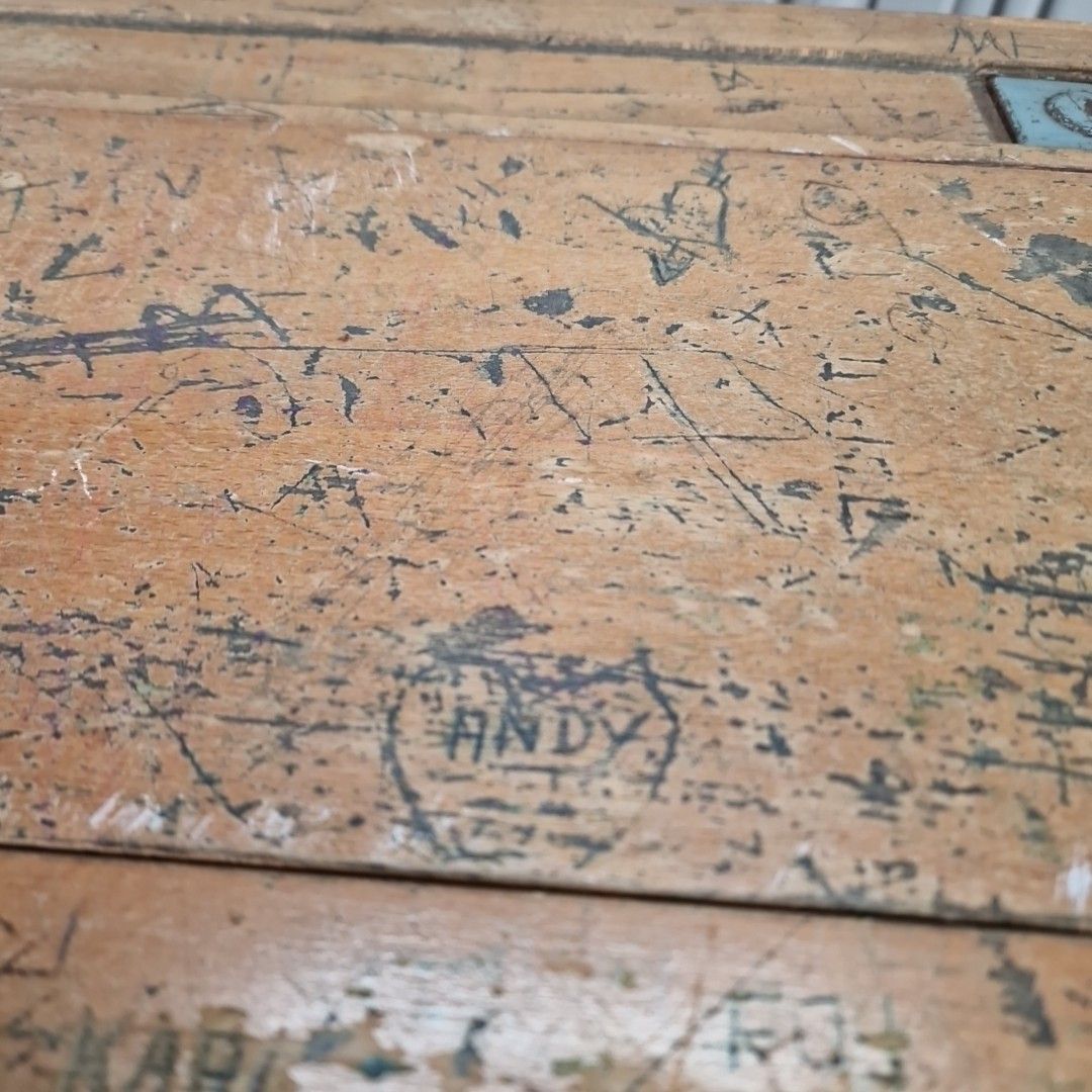 Vintage School Desk Wooden Lift Up Top Ink Well Storage Child's Writing Retro photo vintage