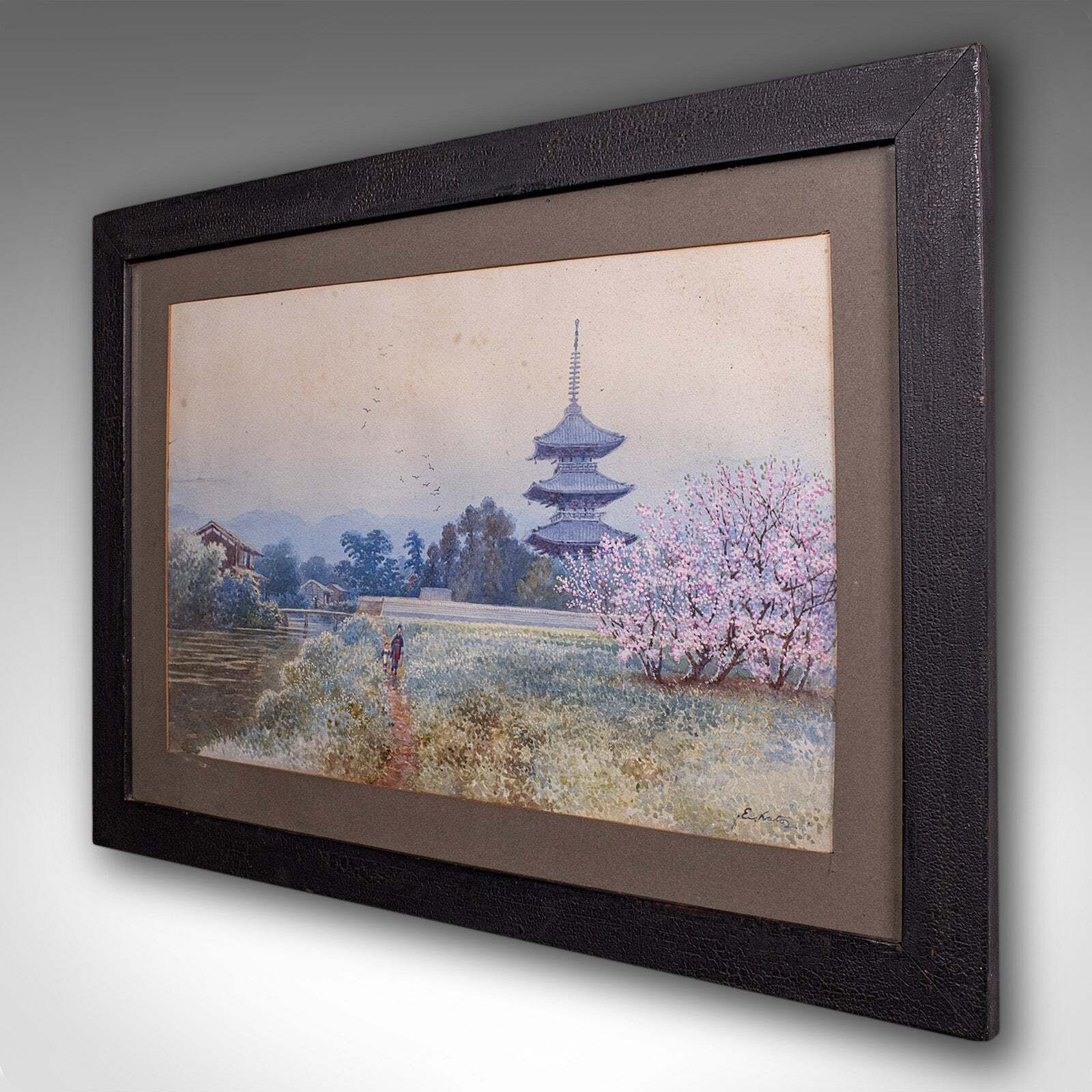 Vintage Landscape Painting, Japanese School, Watercolour, Art, Mid Century, 1960 photo for sale