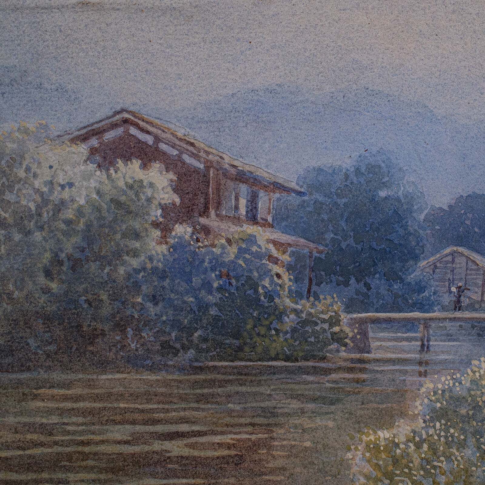 Vintage Landscape Painting, Japanese School, Watercolour, Art, Mid Century, 1960 photo buy
