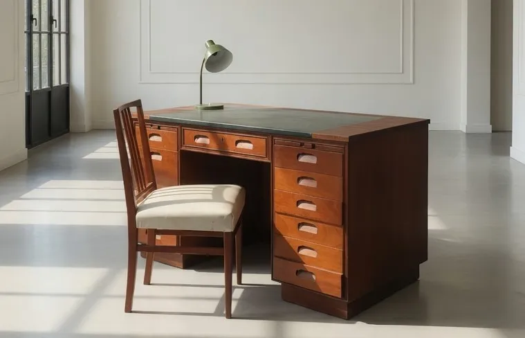 A Mid Century Art Deco Solid Mahogany And Teak Ministry Style Desk