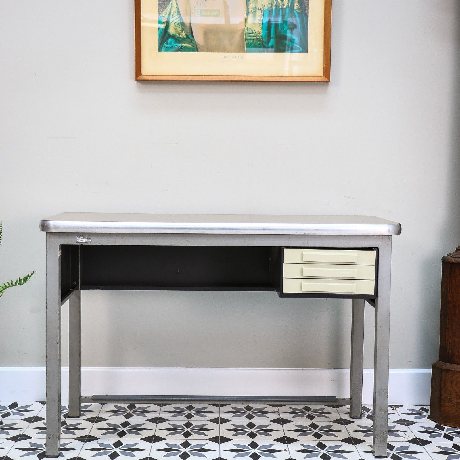 Conforti Of Italy Industrial Desk With Three Drawers And Formica Top photo for sale