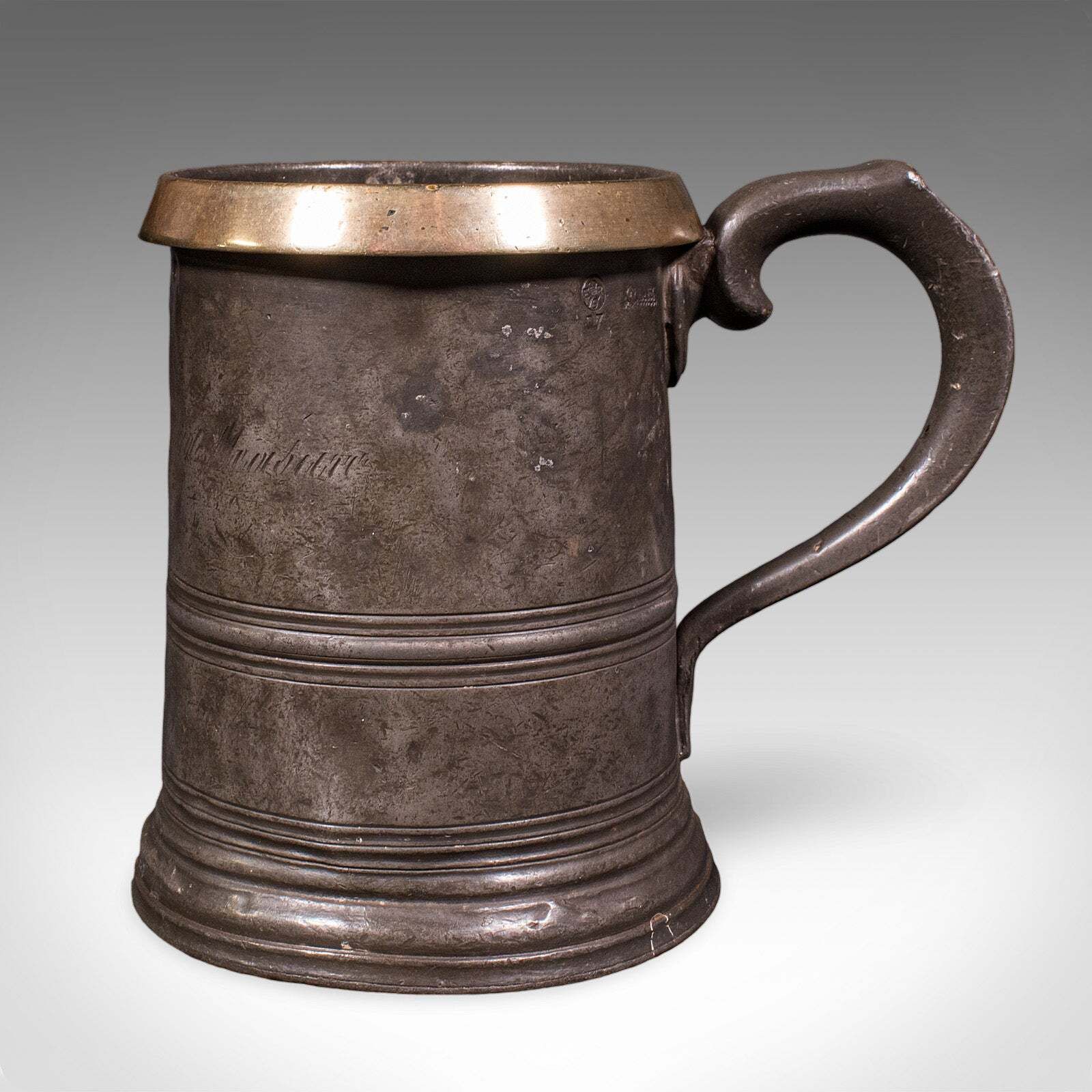 Antique Public House Tankard, English, Pewter, Quart Jug, Breweriana, Victorian photo 993.0