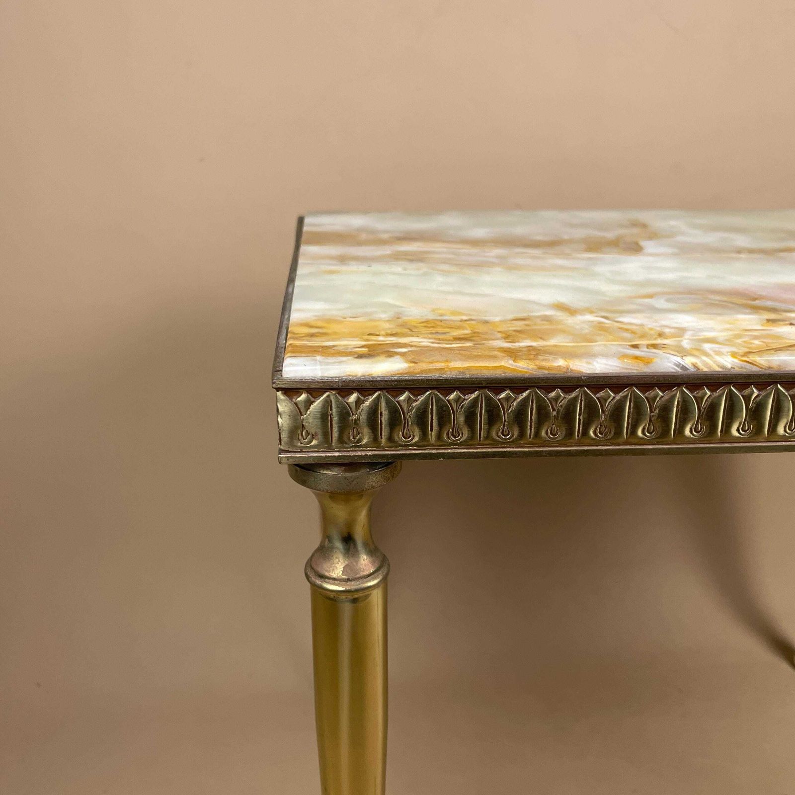 Vintage Marble Brass Table Mid Century Ornate Italian Regency Rectangular Small Coffee Table Decorative Accent Natural Stone photo buy