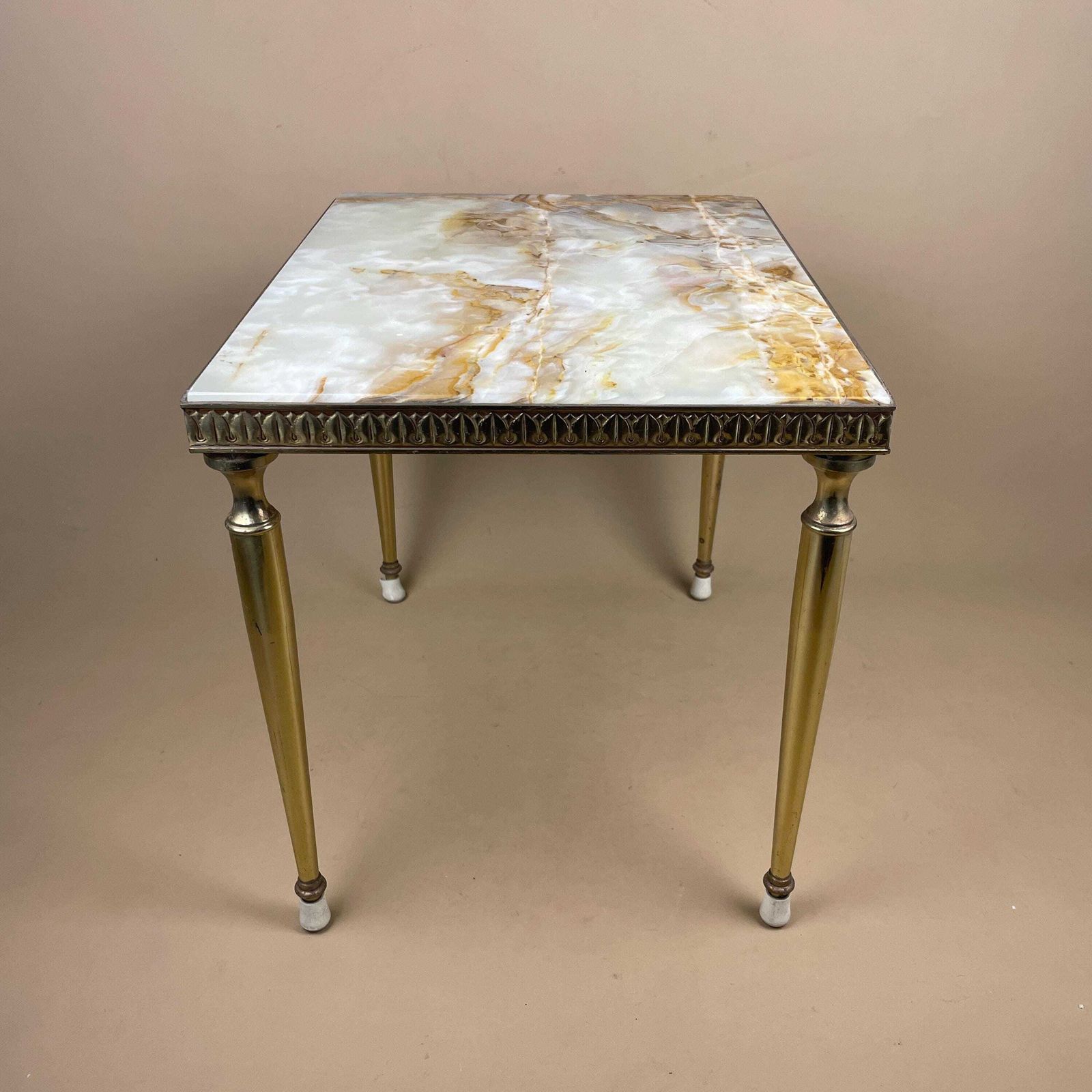 185.0 Vintage Marble Brass Table Mid Century Ornate Italian Regency Rectangular Small Coffee Table Decorative Accent Natural Stone photo