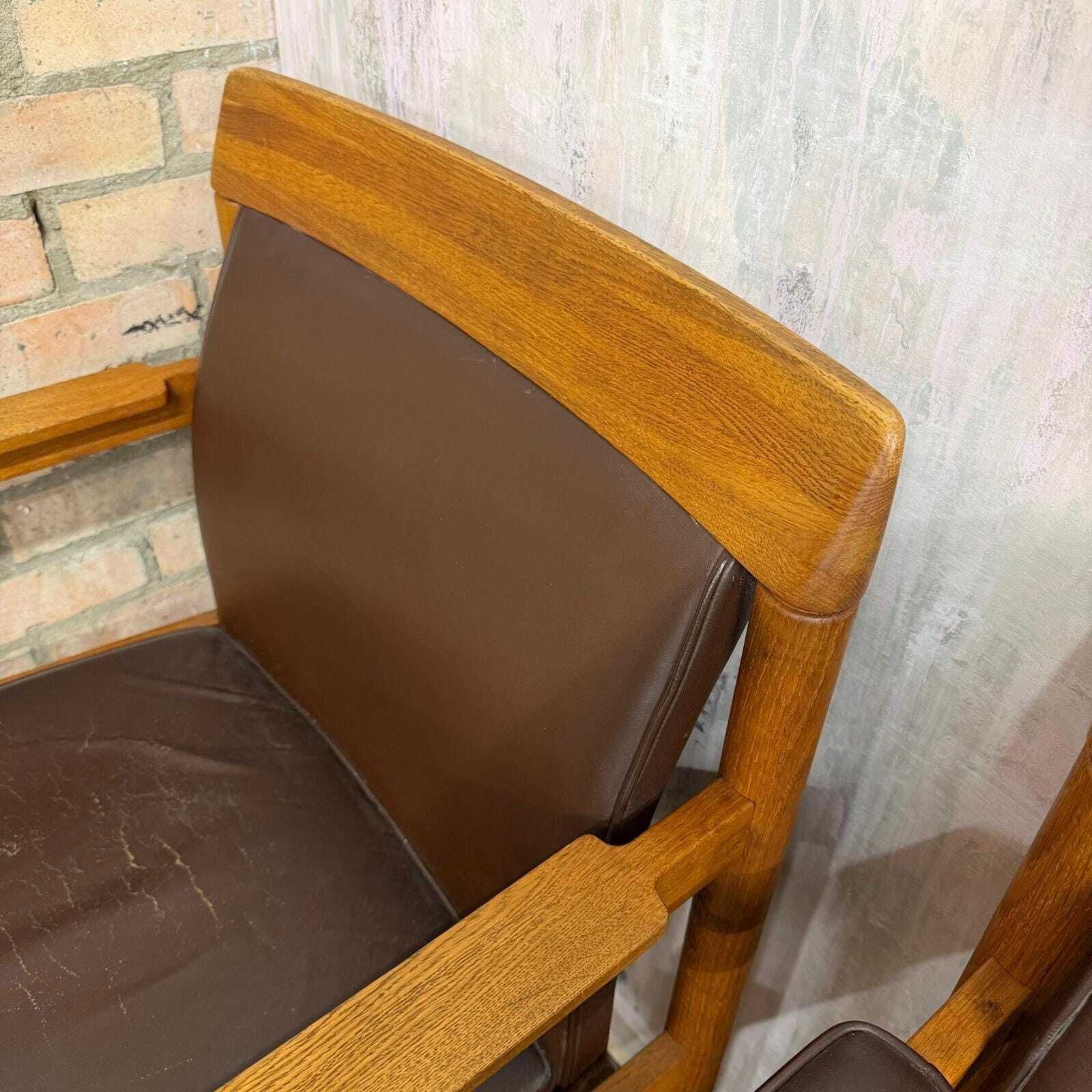 photo for sale Set 3 Ferd. Lundquist 1970’s Mid Century Swedish Oak And Faux Leather Armchairs