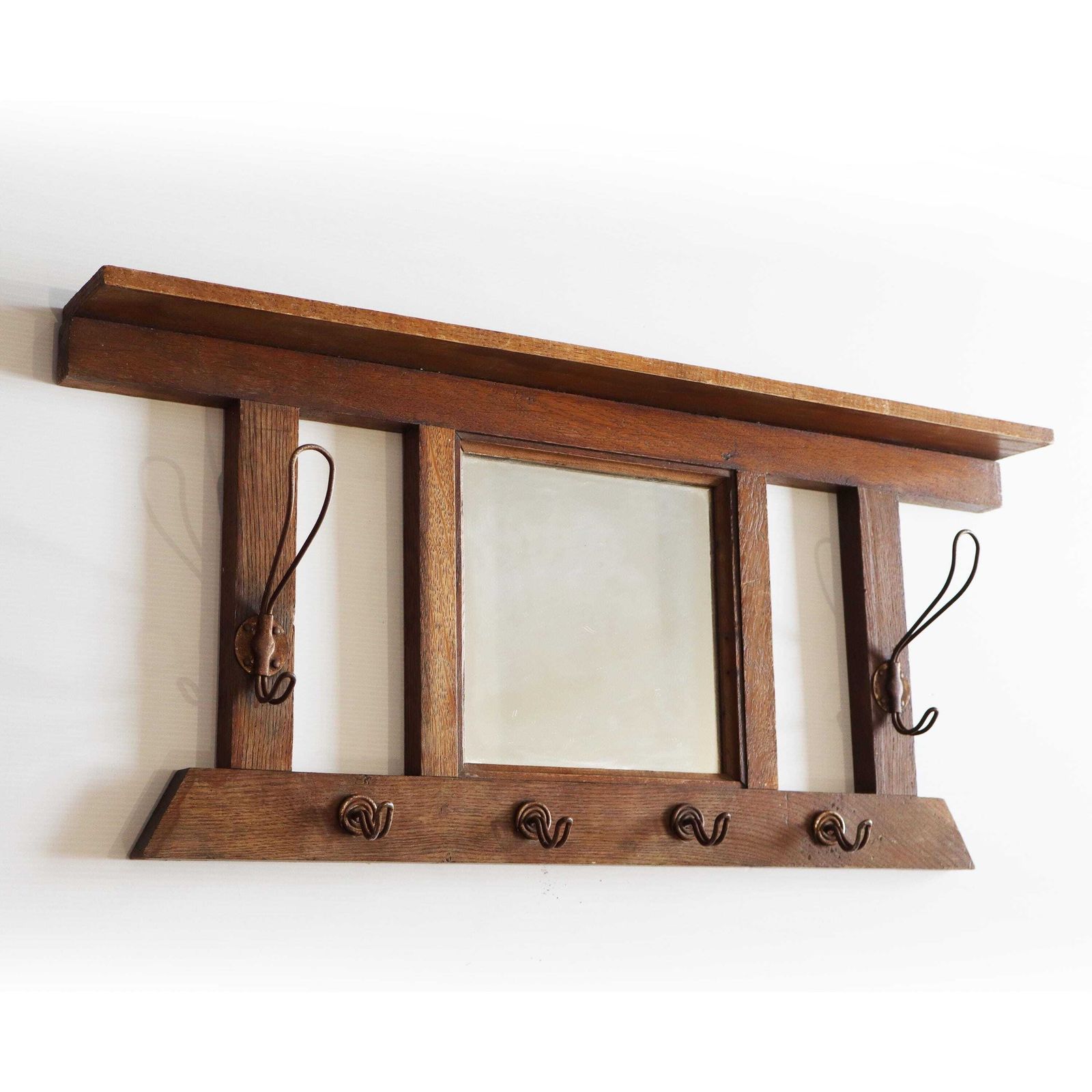 Porte-manteau mural d'époque, bois, entrée, avec miroir, France photo furniture