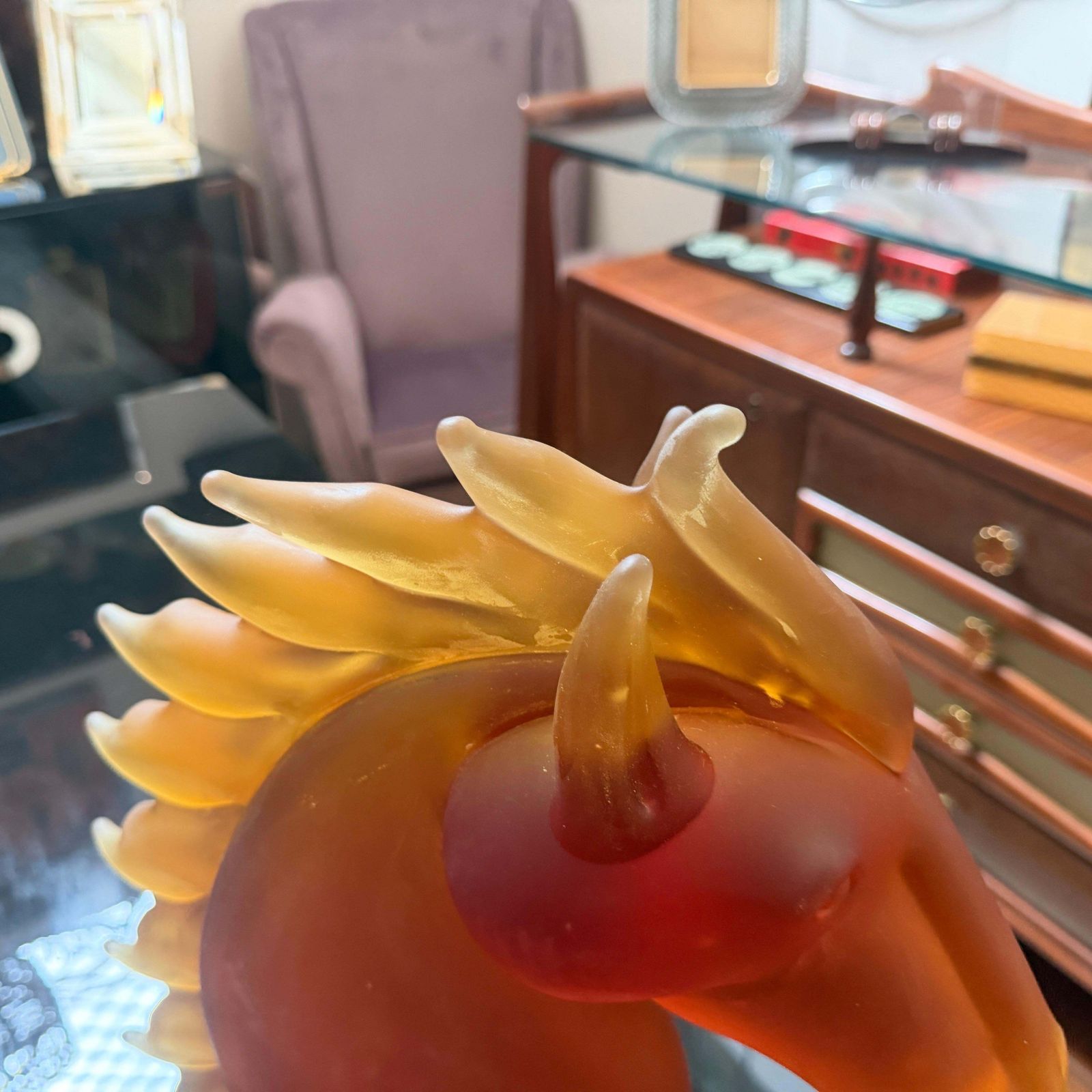Art 1990s Modern Amber And Brown Heavy Murano Glass Sculpture Of An Horse Head photo