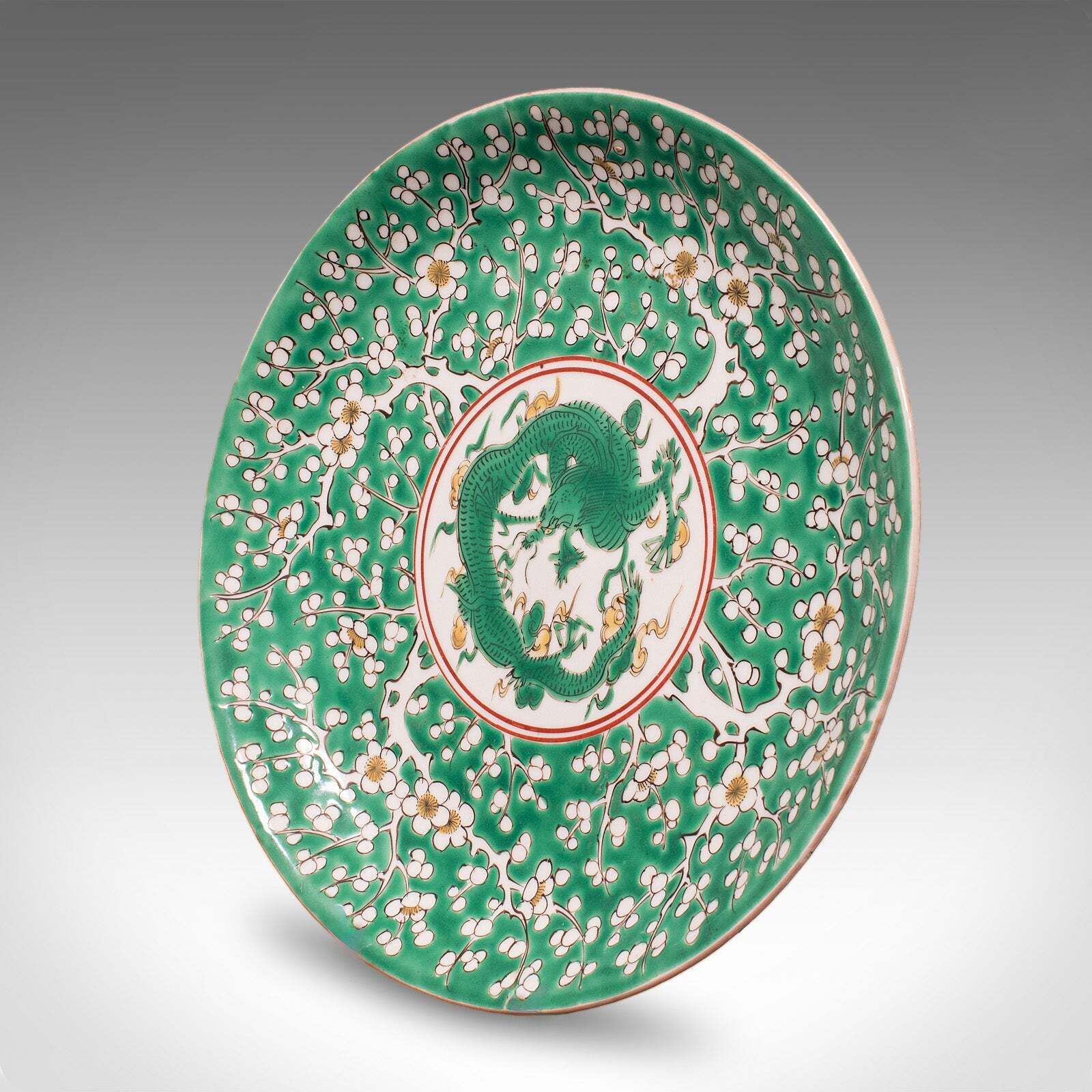 Antique Famille Verte Display Plate, Oriental, Qing Dynasty, Saucer, Victorian photo for sale