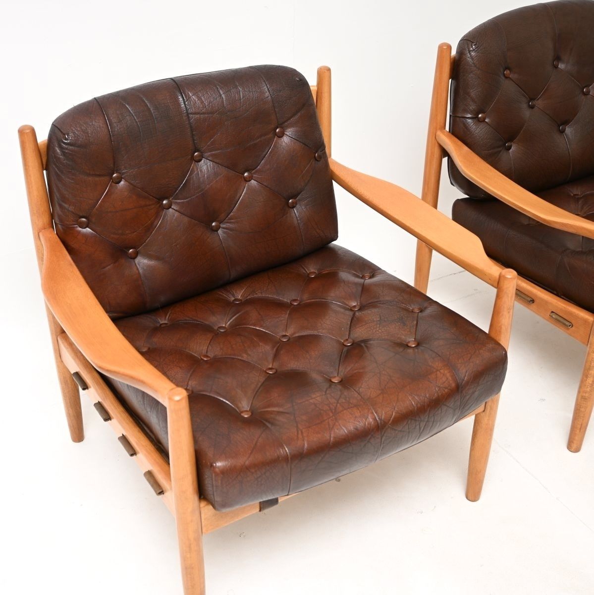 Pair Of Swedish Vintage Leather And Birch Armchairs By Ingemar Thillmark For Ope photo 3185.0