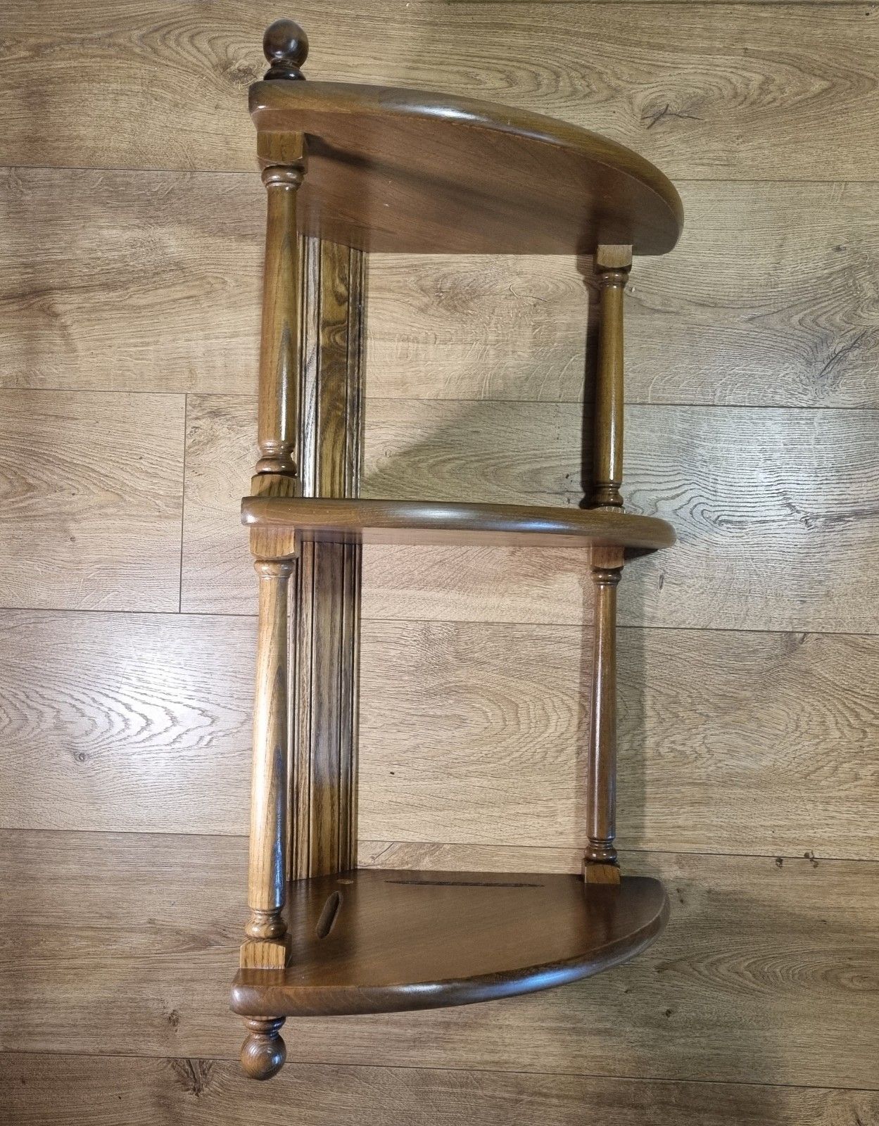 88.0 Ercol 3 Tier Corner Shelf Wall Hanging Golden Dawn Elm Wooden Display What Not photo