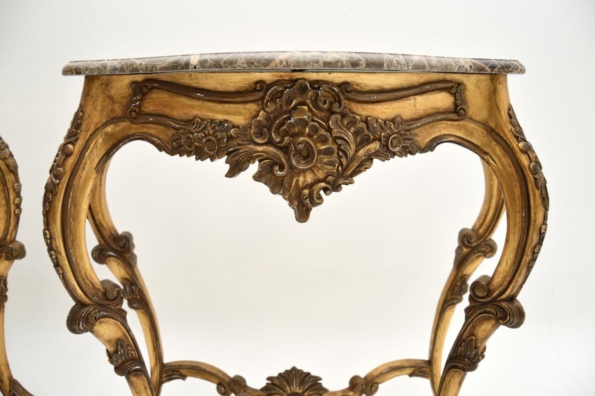 Pair Of Antique French Gilt Wood Marble Top Console Tables photo buy