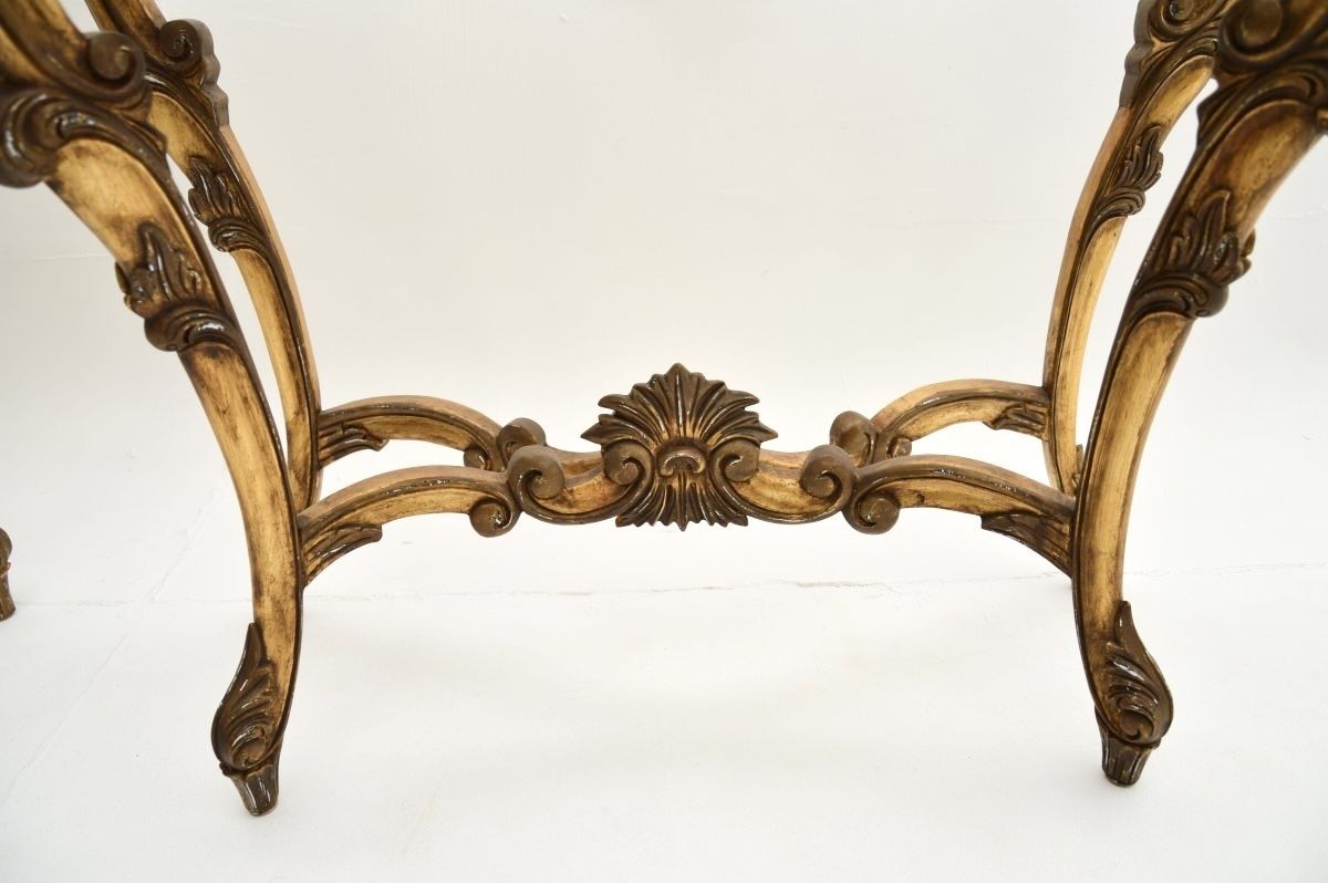 Pair Of Antique French Gilt Wood Marble Top Console Tables photo vintage