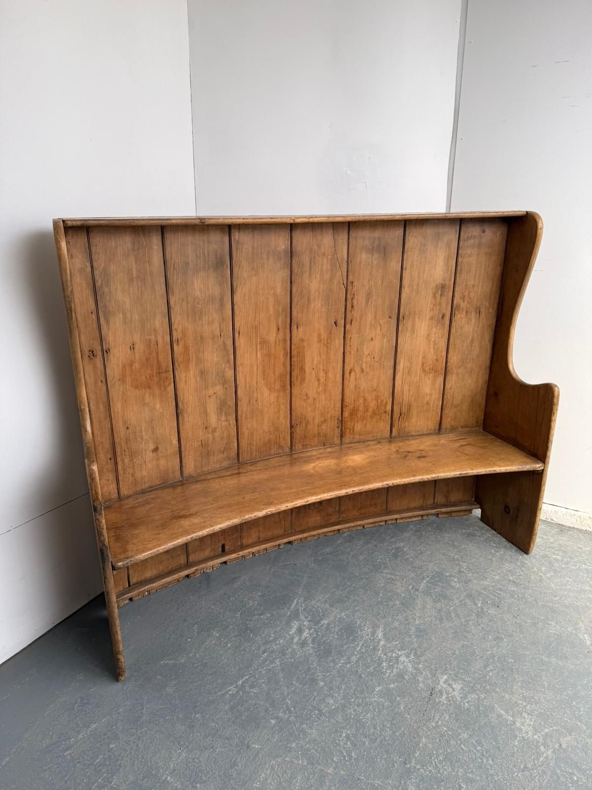 A Superb Original Early Victorian Pine Waxed Barrel 3 Seater Settle