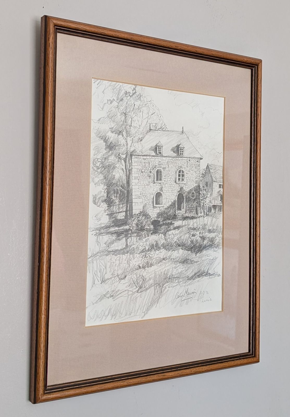 Colin Merrin Framed Signed Pencil Sketch Lurais 1993 photo furniture