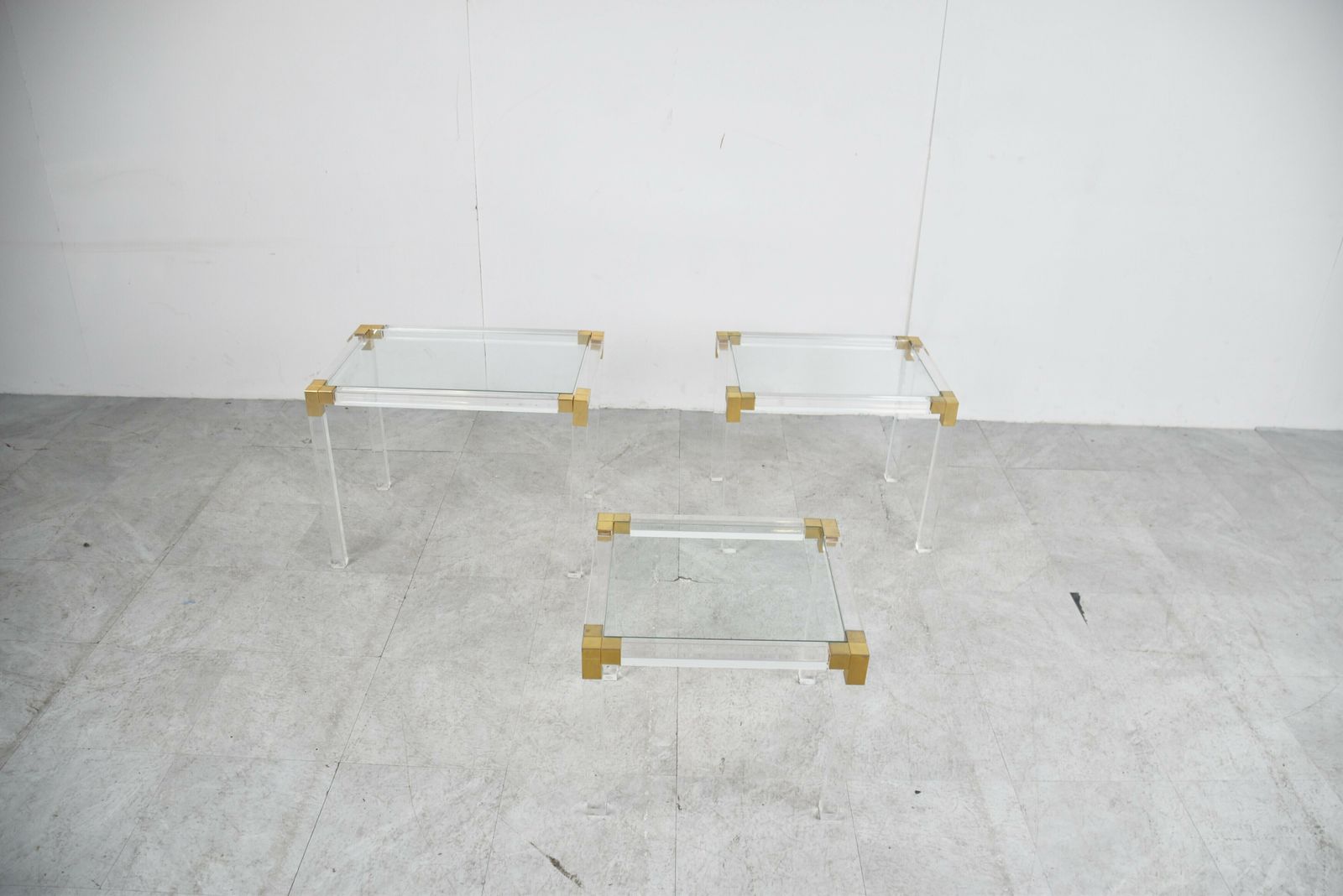 Nest Of Brass And Lucite Tables, 1970s photo Furniture