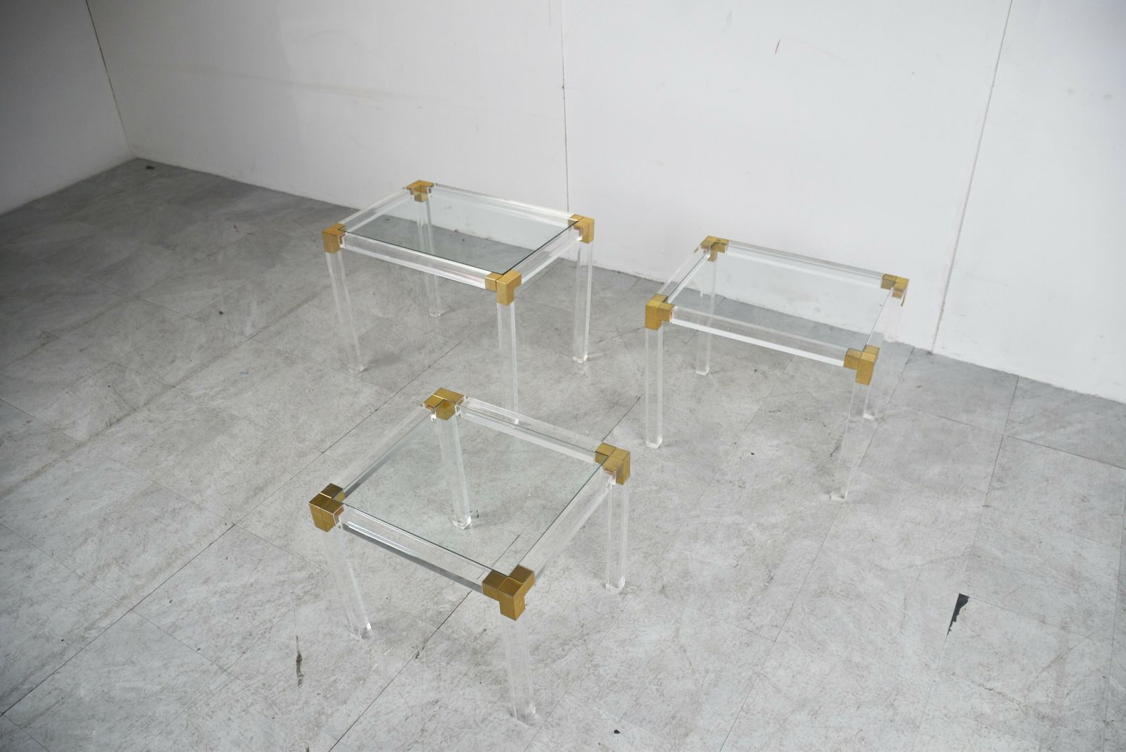 Nest Of Brass And Lucite Tables, 1970s photo vintage