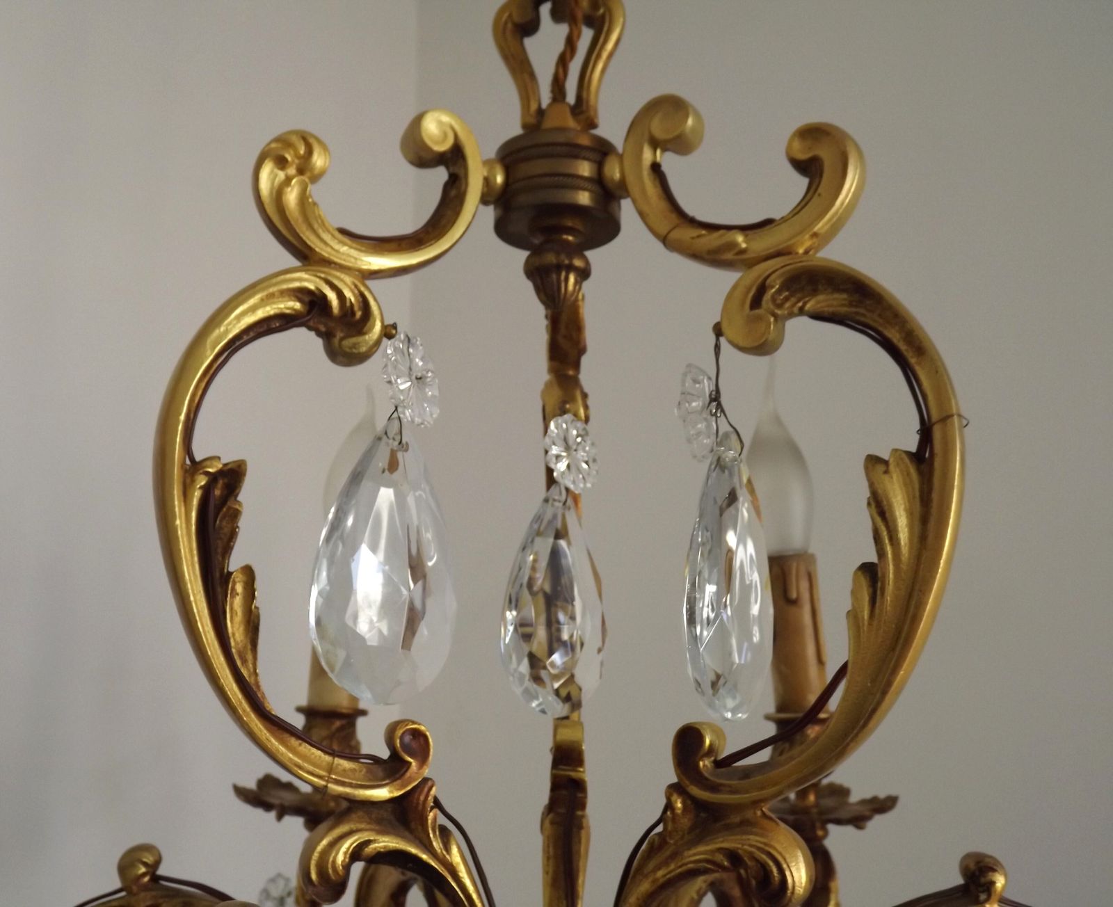 Luminaires Grand lustre à cage Art Nouveau en laiton et cristal à 6 lumières, France photo