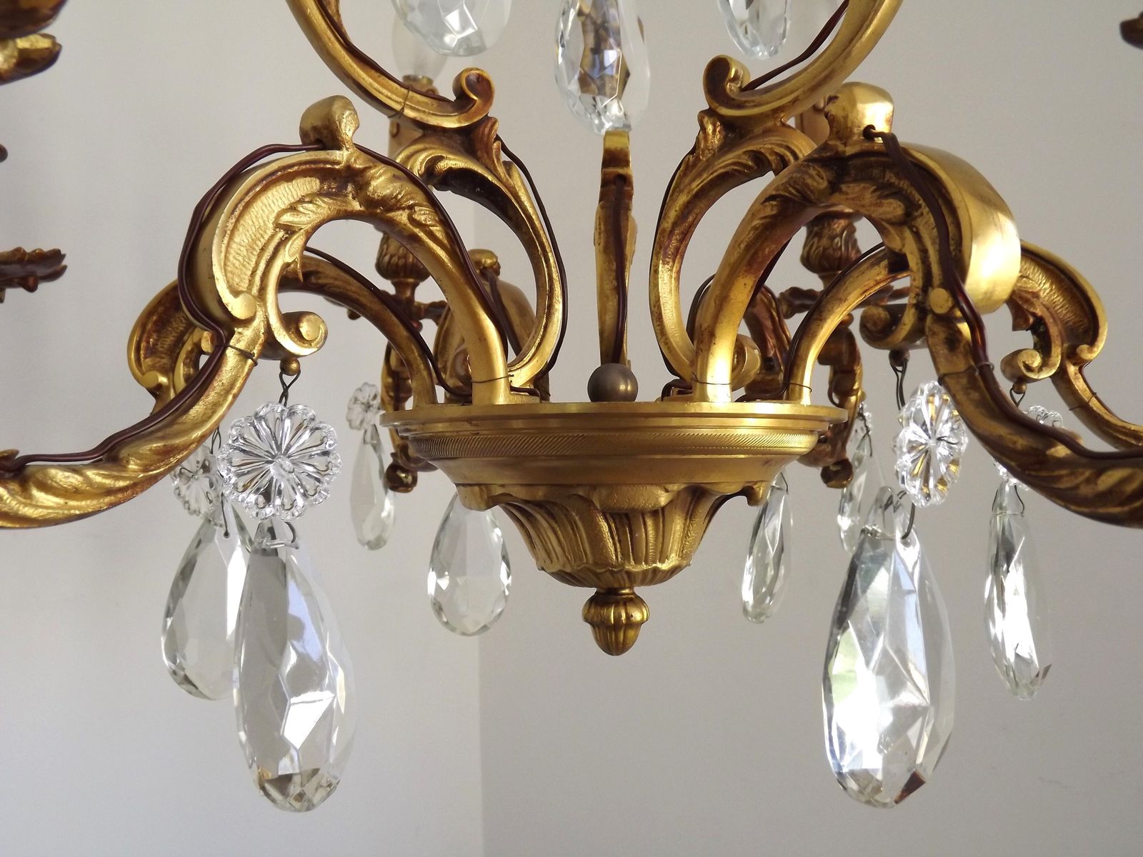 photo vinterior Grand lustre à cage Art Nouveau en laiton et cristal à 6 lumières, France