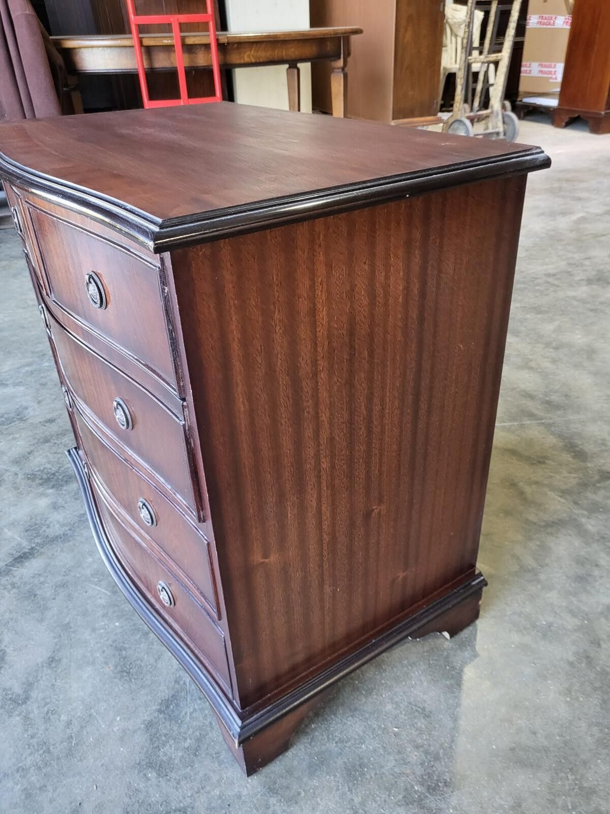 Antique Repro Serpentine Small Chest Of Drawers Bracket Feet photo Furniture