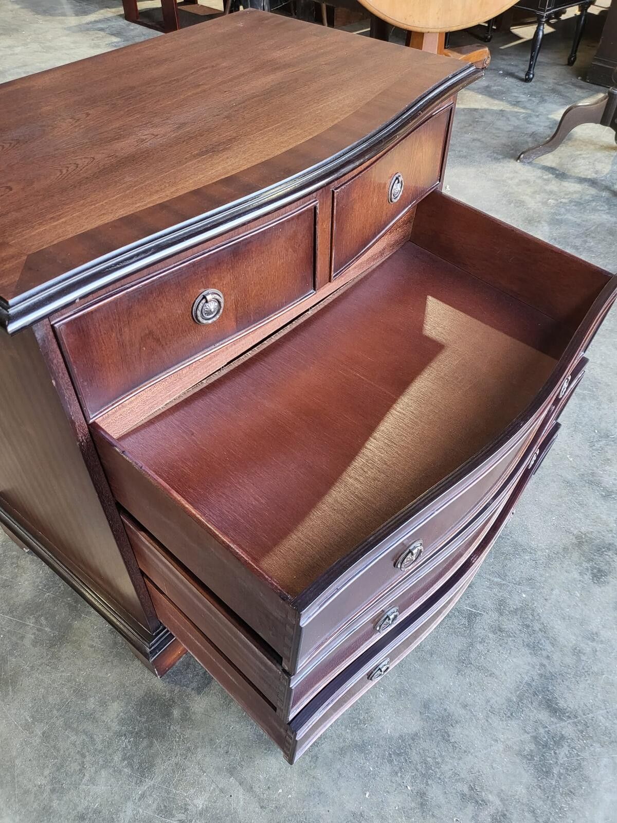photo furniture Antique Repro Serpentine Small Chest Of Drawers Bracket Feet