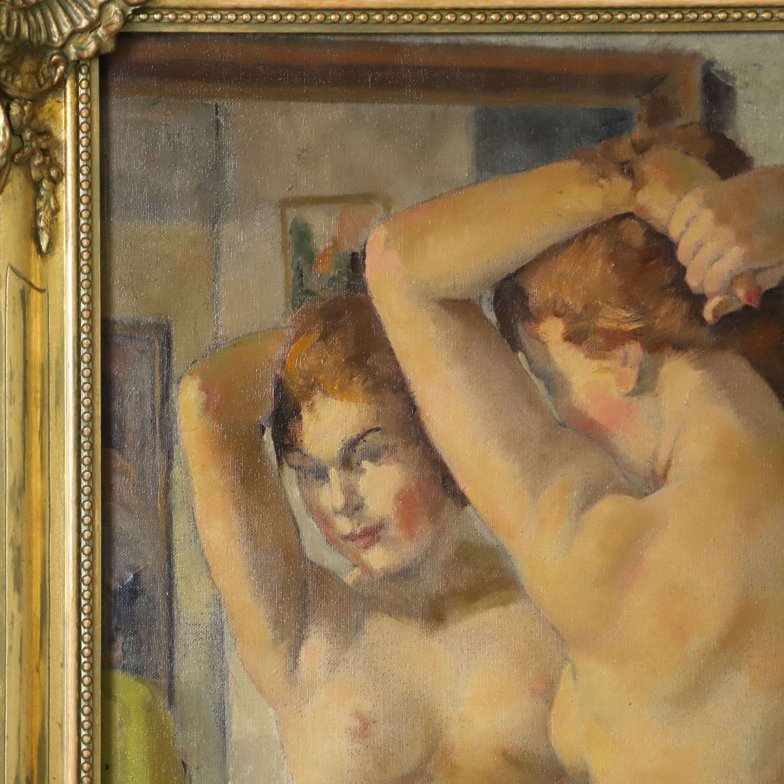 ‘Nude In Mirror’   Oil Painting By Philippe De Rougemont (1891–1965), Sweden 1930s 40s photo for sale