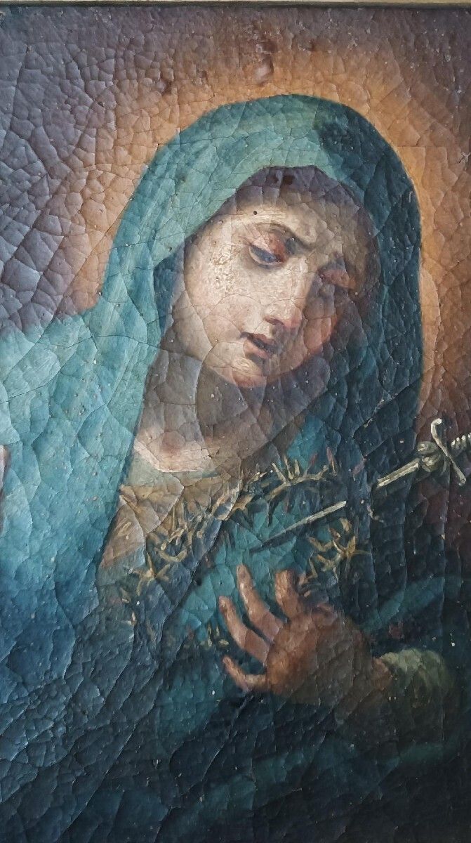 Antique Oil Painting On Canvas "Our Lady Of Sorrows" photo 651.0