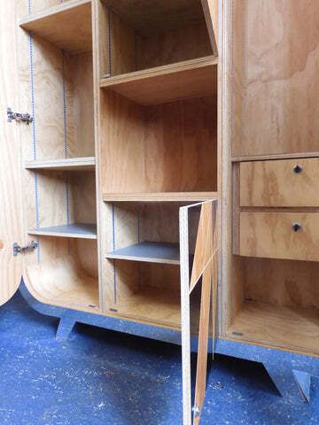 Furniture Artisan Crafted Postmodern Geometric Wardrobe In Birch Plywood & Polished Metal – Designer Unknown, Early 2000s photo